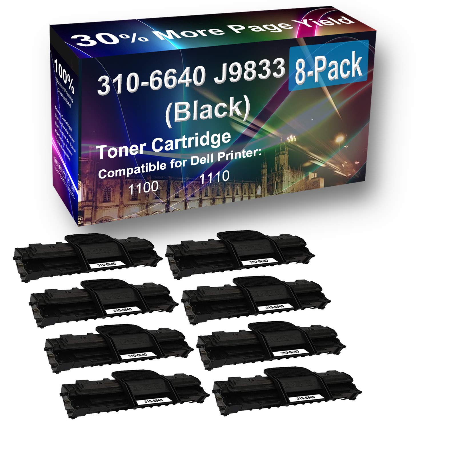 8-Pack High Capacity Dell 310-6640 (J9833) Compatible Toner Cartridge Replacement - Black | Works with Dell Printers | Ideal for Office, Home & Business Printing Needs