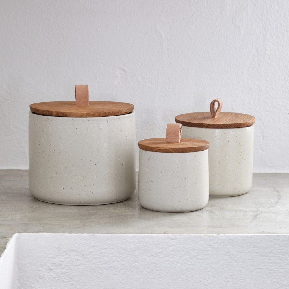 Casafina Pacifica Airtight Canister with Oak Wood Lid - Vanilla Scented - Perfect for Kitchen Storage, Pantry Organization & Home Decor