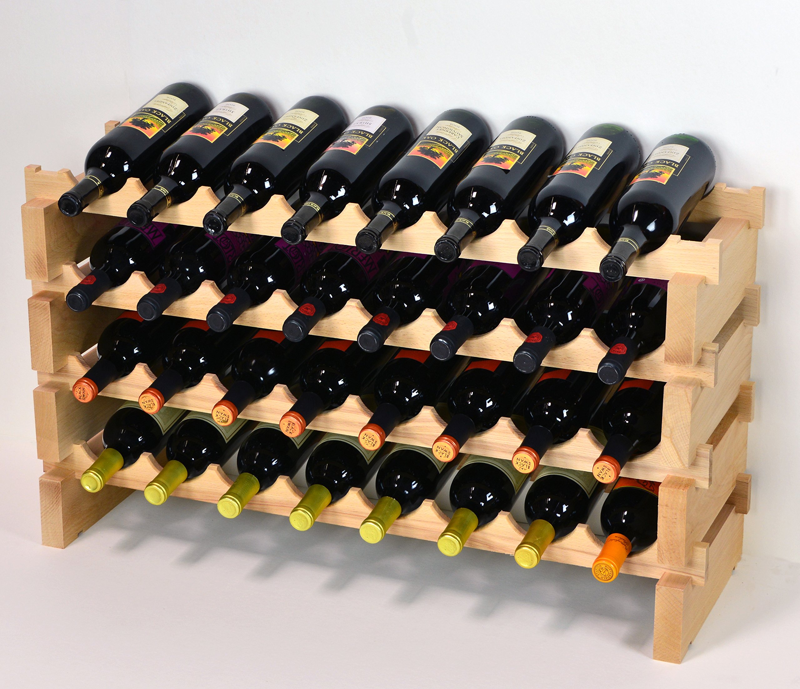 Premium Modular Wine Rack - Beechwood Storage for 32-96 Bottles (8 Bottles Wide, 12 Rows Max) - Space-Saving Home Bar & Cellar Organization Solution for Wine Collectors & Entertainers