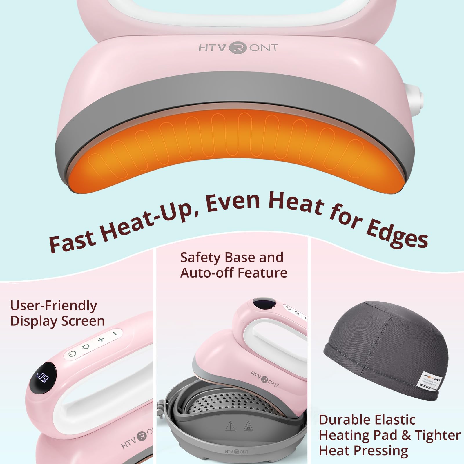 HTVRONT Hat Press Machine for Caps, Hats & Pillows - Digital Display, Adjustable Temperature & Timer - Fast, Even Heating - Portable Pink Heat Press for DIY, Embroidery & Customization - Perfect for Home, Crafting & Small Business Use