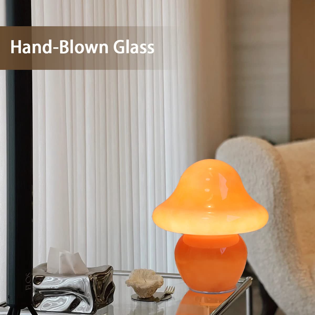 HEQET Orange White Glass Mushroom Table Lamp - Aesthetic Bedside Lighting for Bedroom, Living Room, Kids Room & Dorm Decor - Perfect Night Light, Reading Lamp & Cozy Ambience Creator