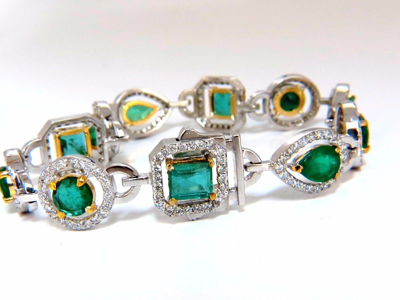 10.62ct Natural Colombian Emerald & Diamond Halo Bracelet in 14K White Gold - Elegant Jewelry Gift for Women, Perfect for Weddings & Special Occasions