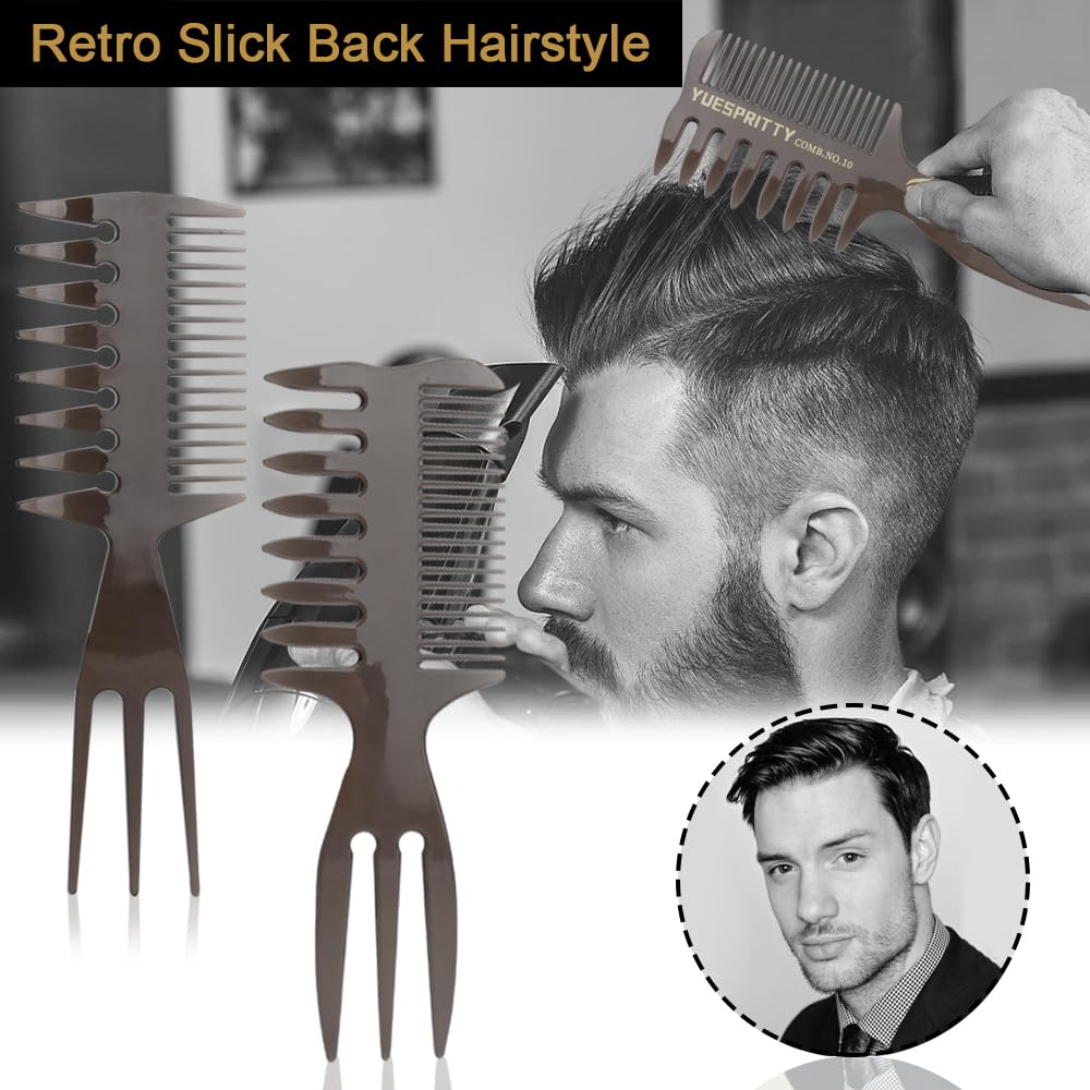 Noverlife 5 Pack Men's Pompadour Hairstyling Combs - Professional Wide Tooth Texture Comb for Slicked Back Hairstyles, Barber Hairdressing, Retro Oil Head Hair Brushes & Hair Pick Comb - Perfect for Styling, Grooming & Salon Use