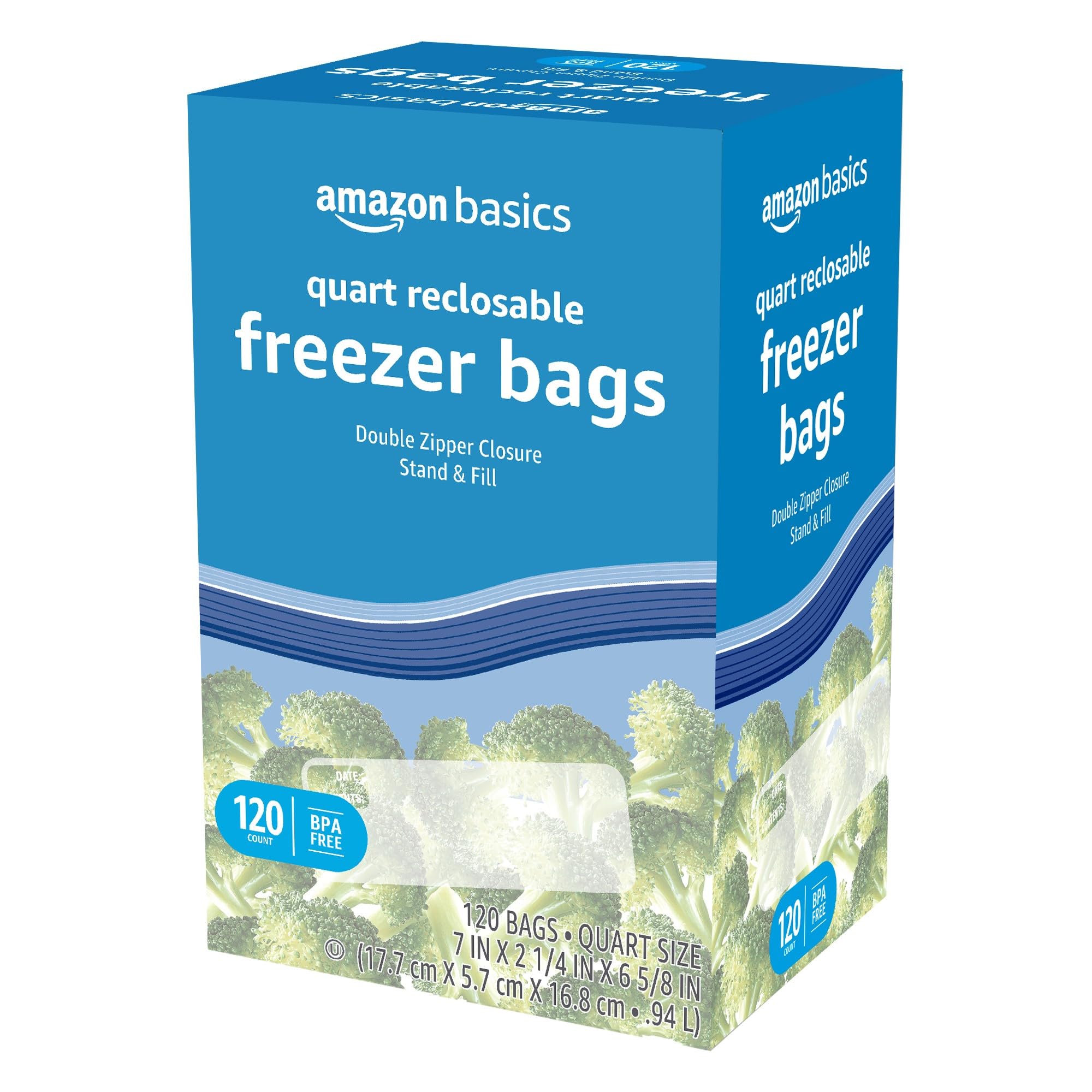 Amazon Basics Freezer Quart Bags, 120 Count - Heavy Duty Storage Bags for Freezing Food, Meal Prep & Sous Vide - BPA Free, Leak Proof (Previously Solimo)