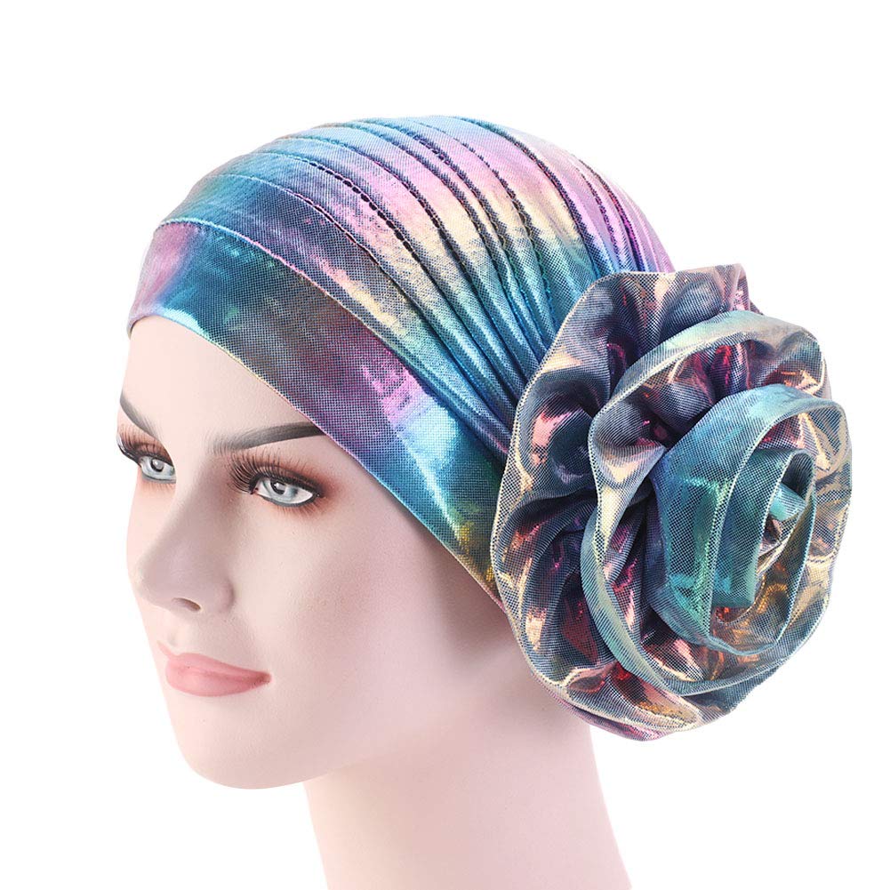 Sparkly Glitter Laser Flower Turban - Stretchy Colorful Beanie Hair Wrap for Women | Perfect for Yoga, Beach, Gym & Winter Fashion Accessories