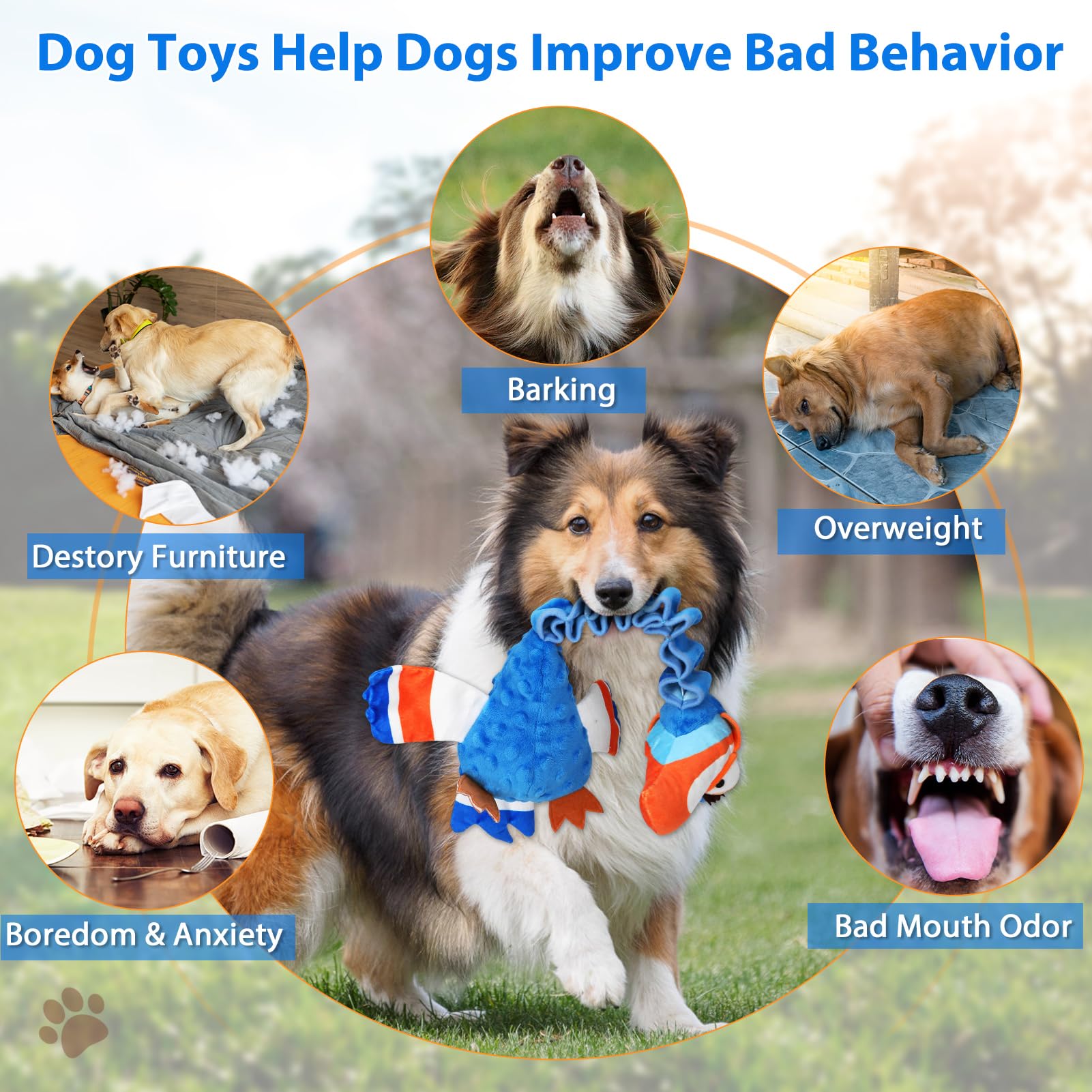 Durable Squeaky Dog Toys for Large Dogs - Tough Chew & Tug of War Play