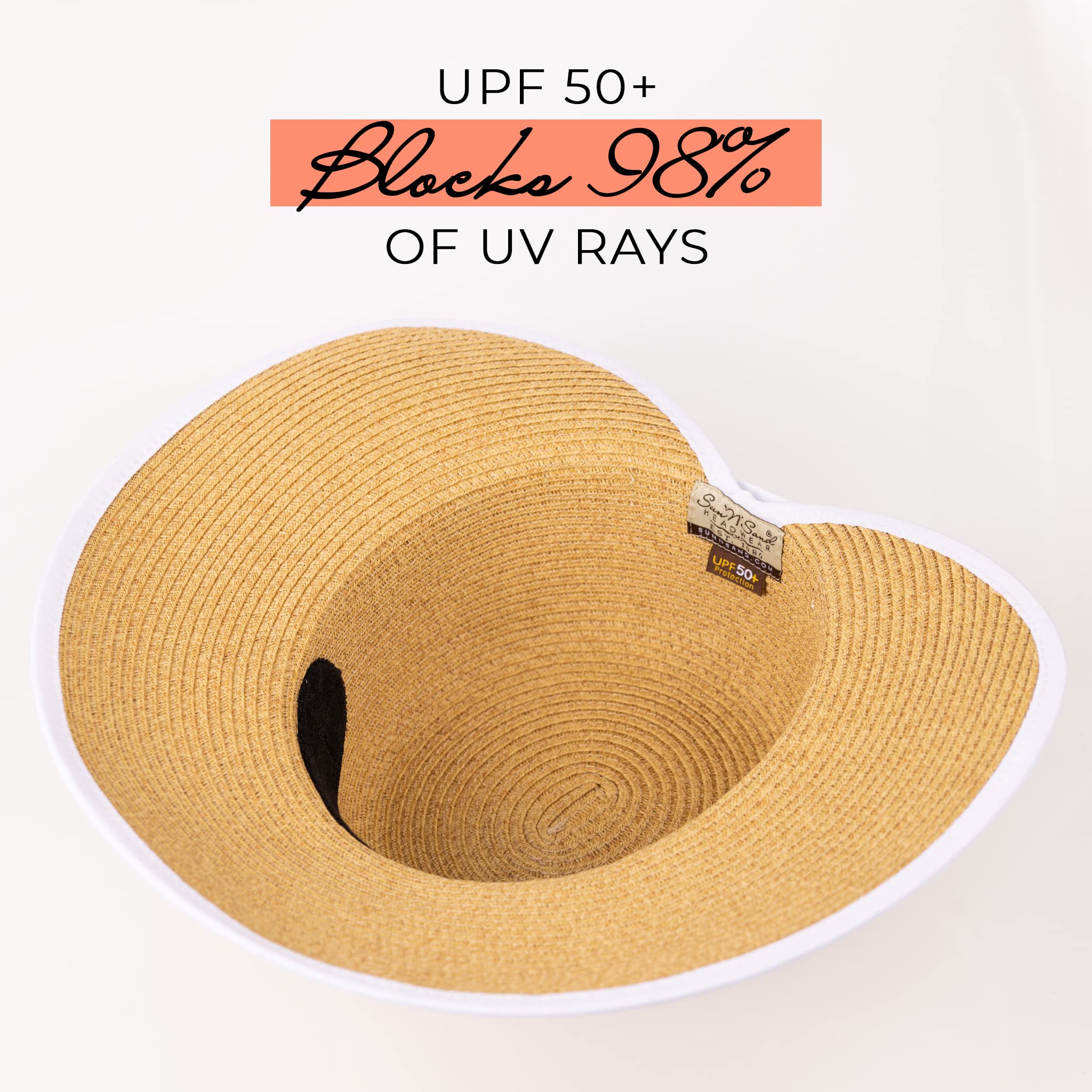 Sun 'N' Sand French Laundry Straw Sun Hats for Women - UPF 50+ Wide Brim Beach Hat - Foldable & Packable Summer Hat - Perfect for Beach Vacations, Pool Parties & Outdoor Activities