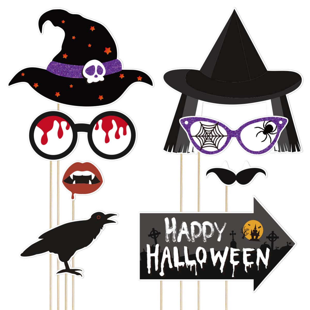 20PCS Halloween Photo Booth Props Kit - Creative Party Decorations & Photo Backdrop Accessories for Halloween Celebrations, Costume Parties & Spooky Fun