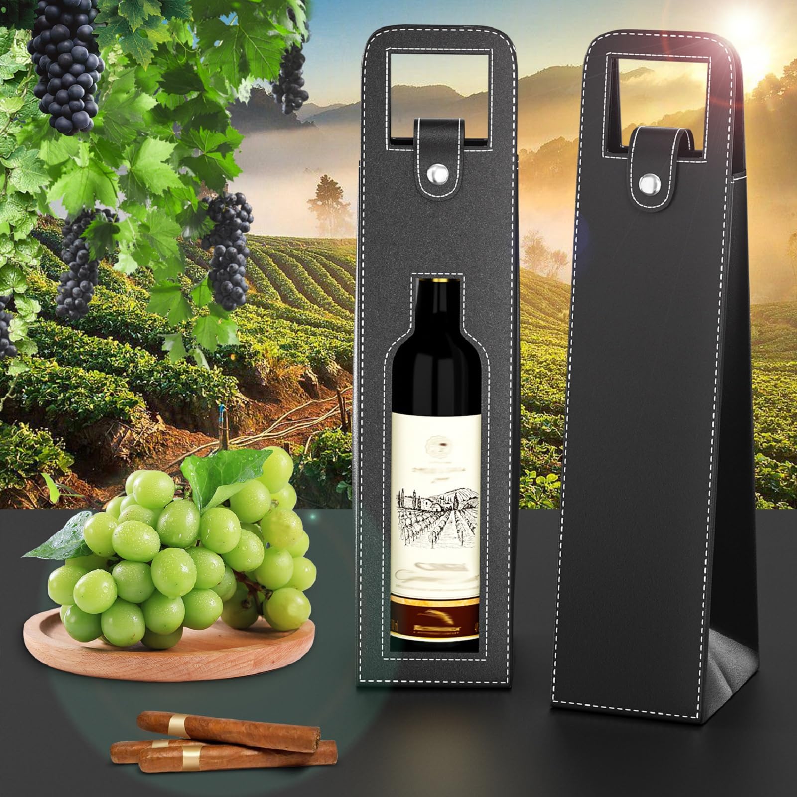 Premium Reusable Leather Wine Tote Bag - Single Bottle Champagne & Beer Carrier for Gifts, Birthday, Wedding, Picnic & Christmas - Elegant Black Wine Gift Bag for Parties, Celebrations & Outdoor Events