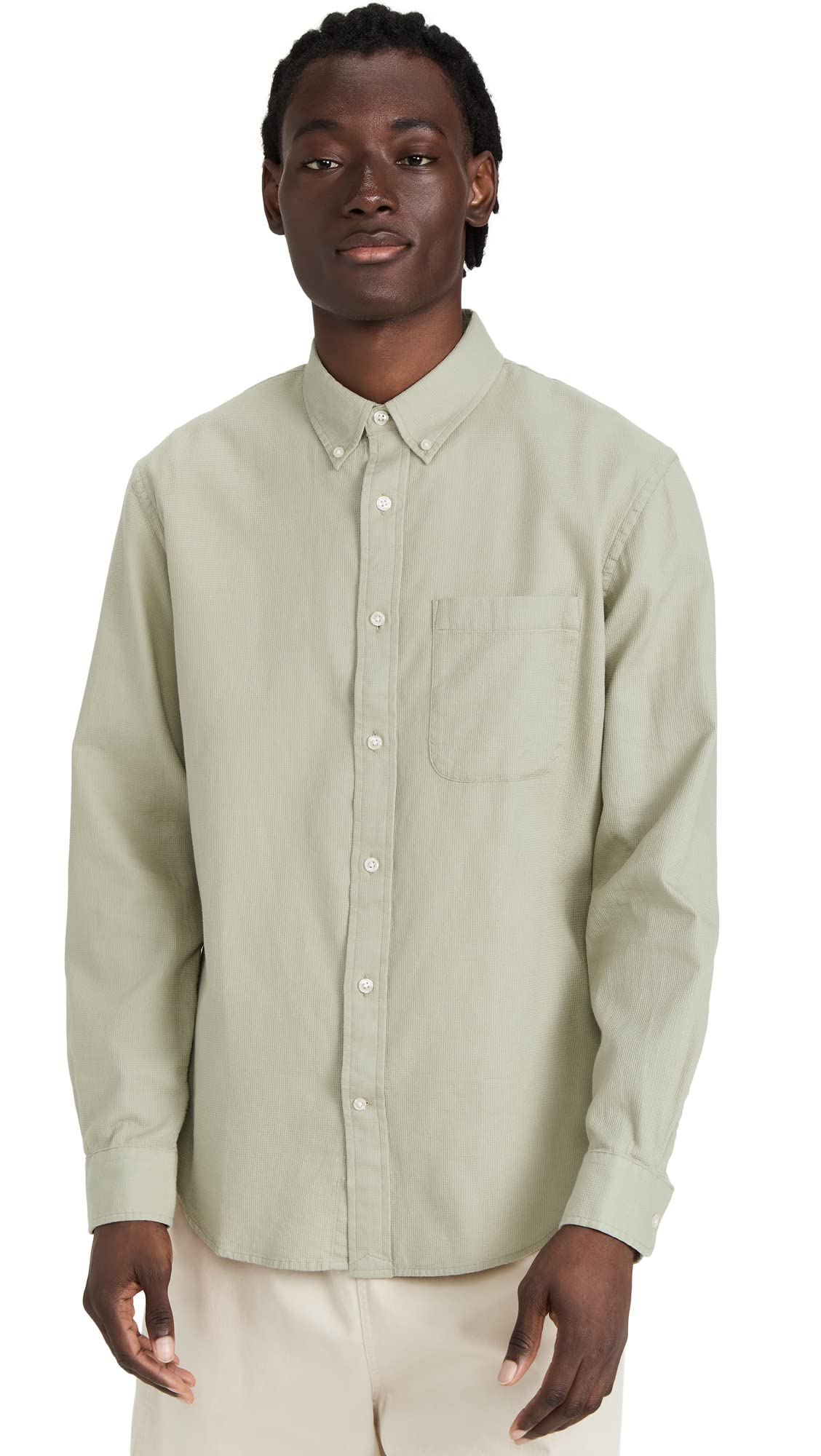Club Monaco Men's Long Sleeve Waffle Knit Shirt | Casual Thermal Button-Up Top for Fall & Winter | Perfect for Layering, Office Wear & Outdoor Activities