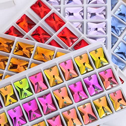 STORE99® 10x14mm 48pcs Multicolor Amethyst Flatback Rhinestones - Rectangle Sew-On Gems for Women's Dresses, Clothing & DIY Fashion Accessories - Perfect for Evening Gowns, Bridal Wear & Costume Design Y3255