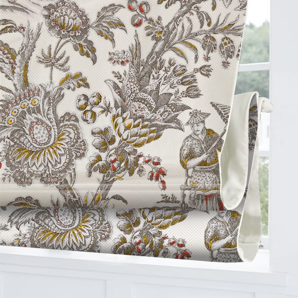 Premium Blackout Roman Shades - Custom Washable Fabric Window Blinds with Retro Pattern for Living Room, Bedroom & Kitchen | Fits Windows, Doors & French Doors | Light Blocking & Privacy Solution