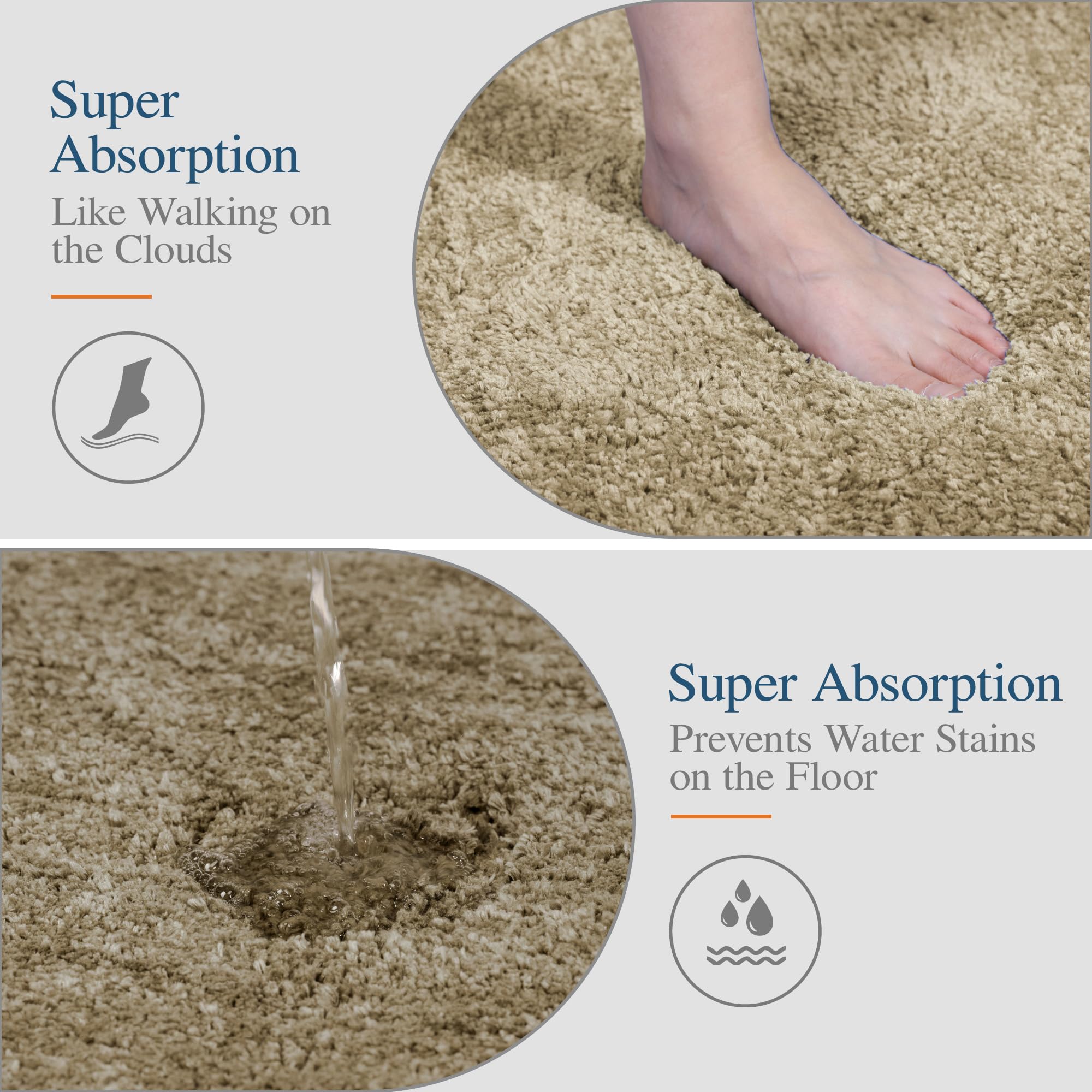 Non-Slip Bathroom Rug - Soft Microfiber Shaggy Bath Mat (16x24 Inches, Sand Color) | Water Absorbent, Machine Washable & Plush Shower Rug | Perfect for Bathroom, Shower & Vanity Areas