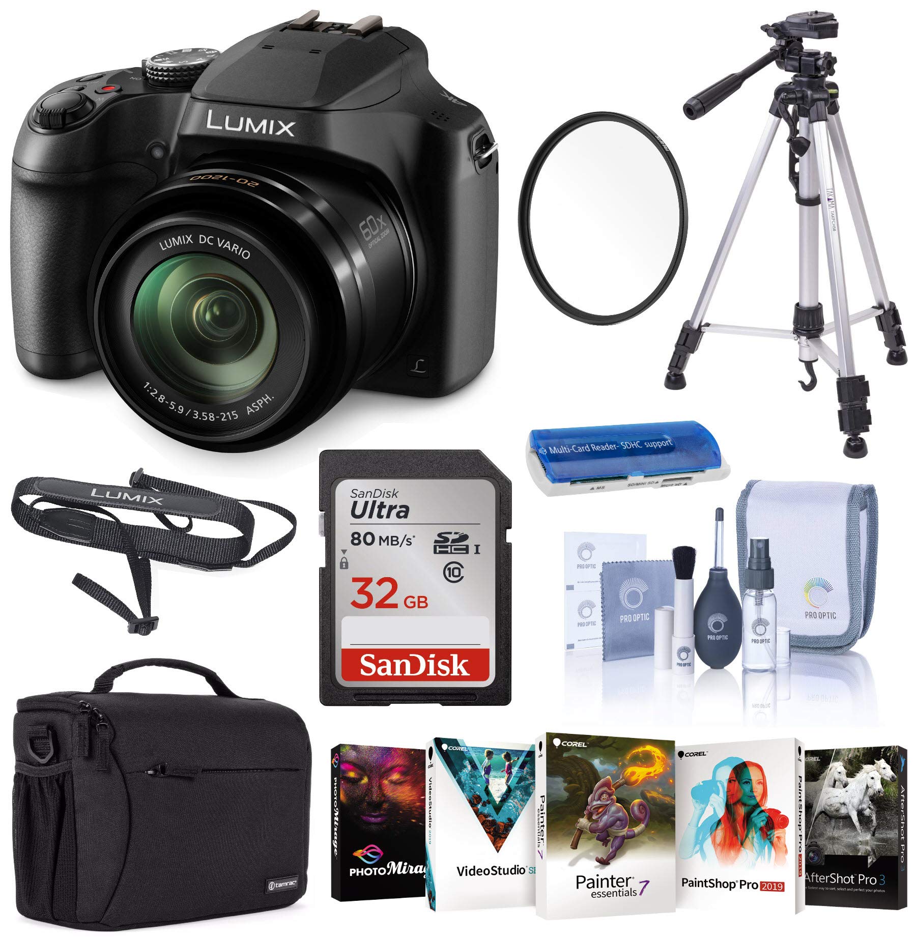 Panasonic Lumix DC-FZ80 4K Digital Camera Bundle - 18.1MP, 60x Optical Zoom (20-1200mm), Includes Case, Tripod, UV Filter, 32GB SD Card & Accessories - Perfect for Travel Photography, Wildlife Shooting & Vlogging