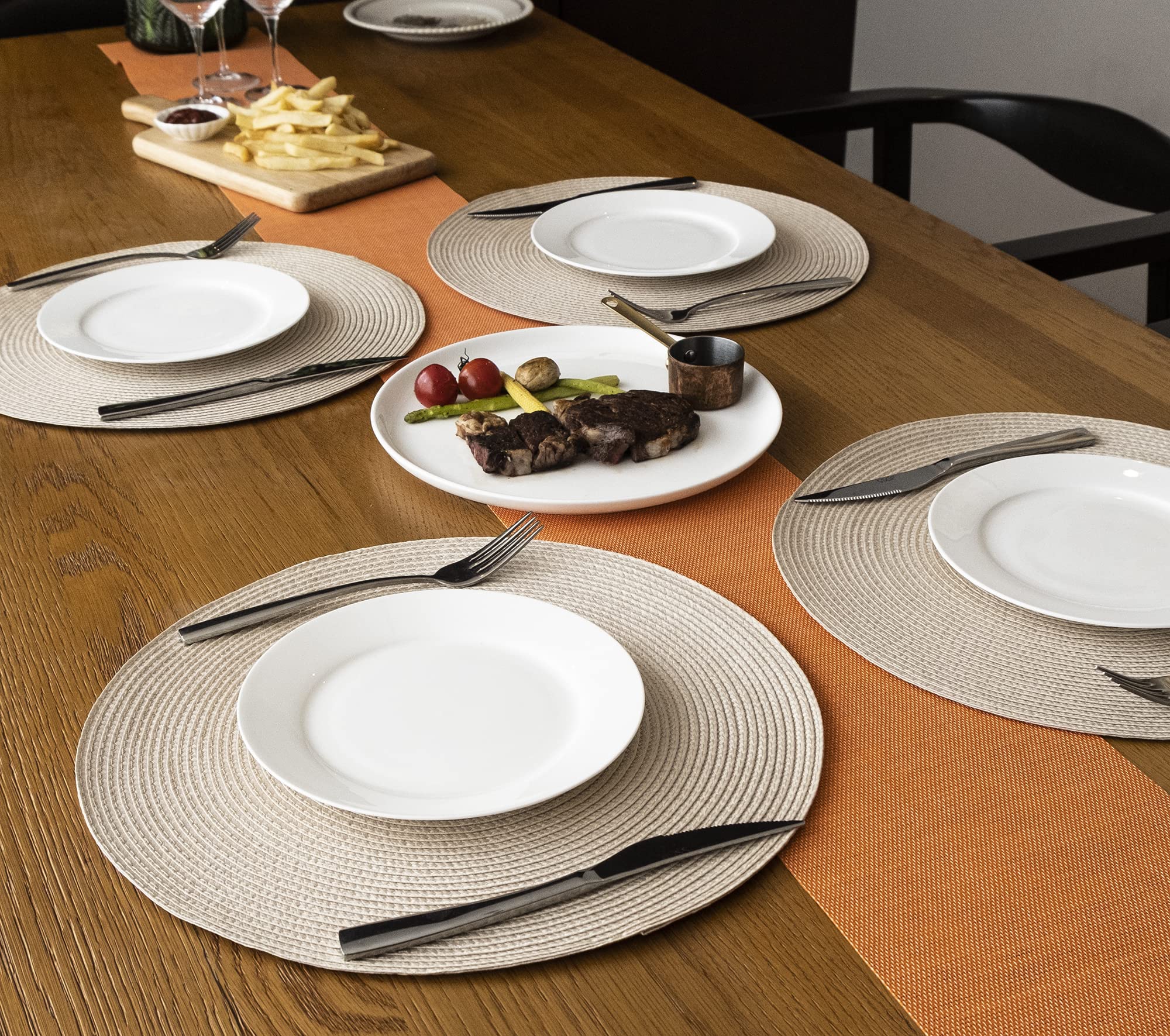 Braided Round Placemats Set of 4 - 15 Inch Woven Washable Non-Slip Table Mats for Kitchen Dining, Parties & Home Decor (Cream) - Perfect for Everyday Use, Holiday Gatherings & Dinner Parties