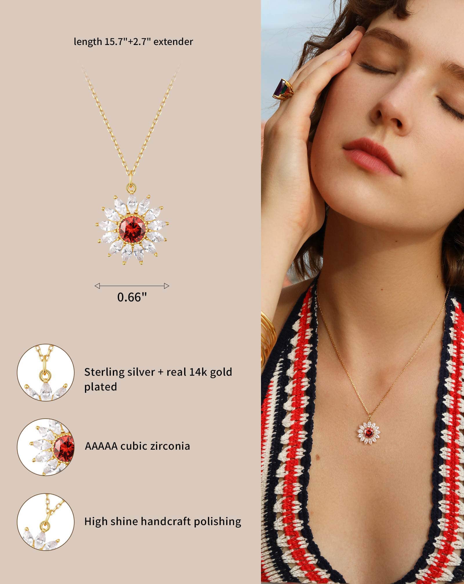 S.Leaf Sterling Silver Sunflower Birthstone Necklace for Women - Cubic Zirconia Floral Pendant Jewelry - Perfect Birthday Gift, Mother's Day Present & Everyday Elegance