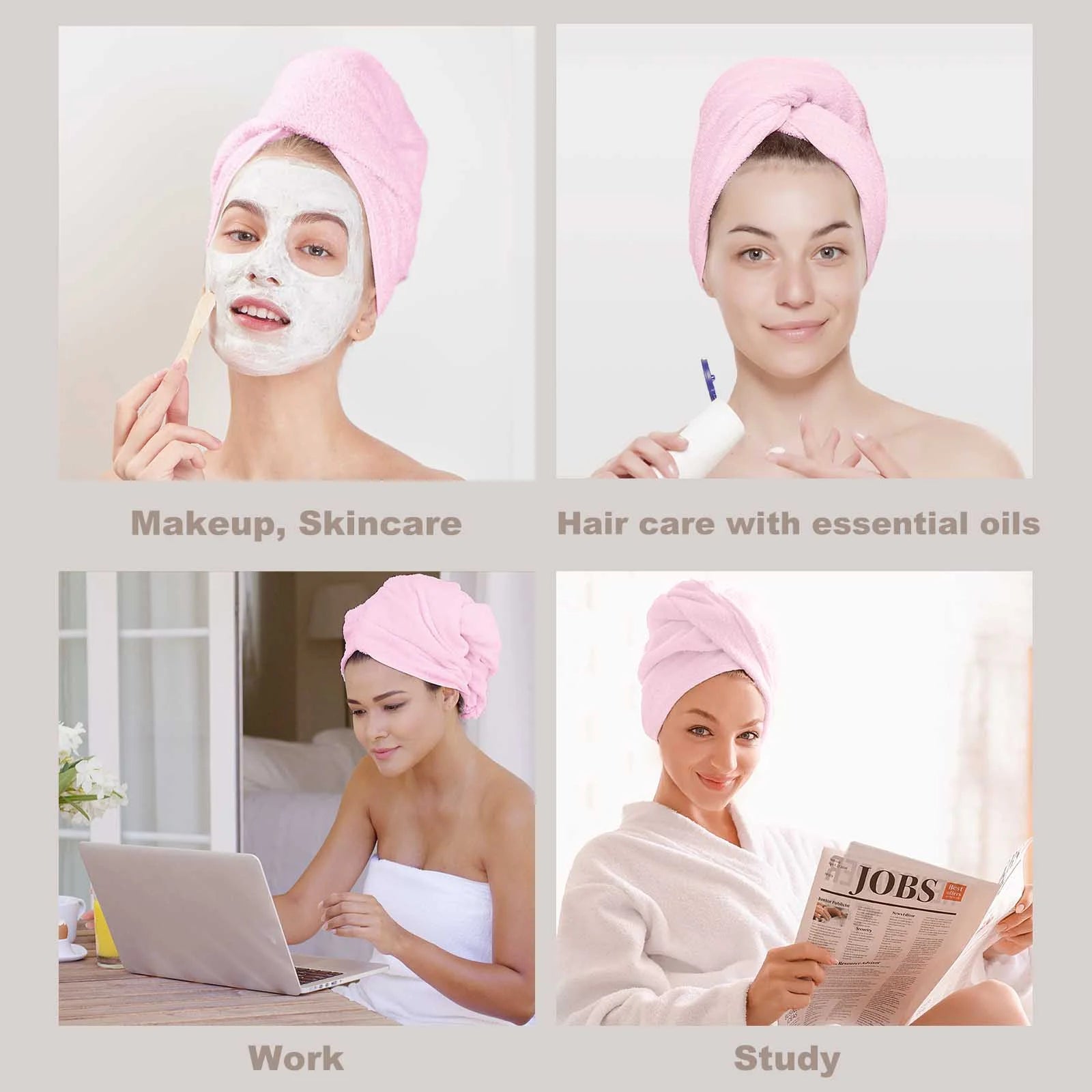 Bathwe 2 Pack Ultra Absorbent Hair Towel Wrap for Women - Soft Twist Hair Turban Drying Cap for Wet Hair (Blue & Gray) | Perfect for Post-Shower, Salon, Spa & Home Hair Care