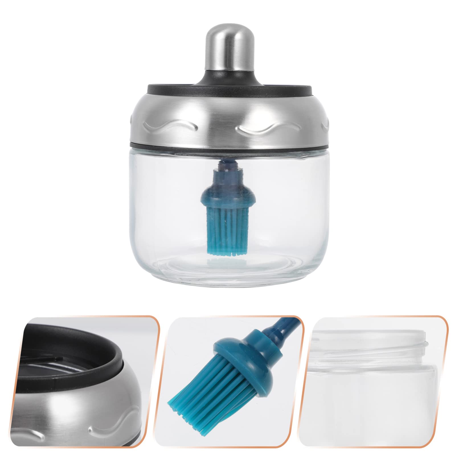 Hemoton Glass Oil Bottle with Silicone Brush Lid - Drizzling & Basting Bottle for Cooking, Grilling, Salad Dressing - Premium Kitchen Condiment Dispenser for Olive Oil, Vinegar & Spices - Perfect for Home Chefs & BBQ Enthusiasts