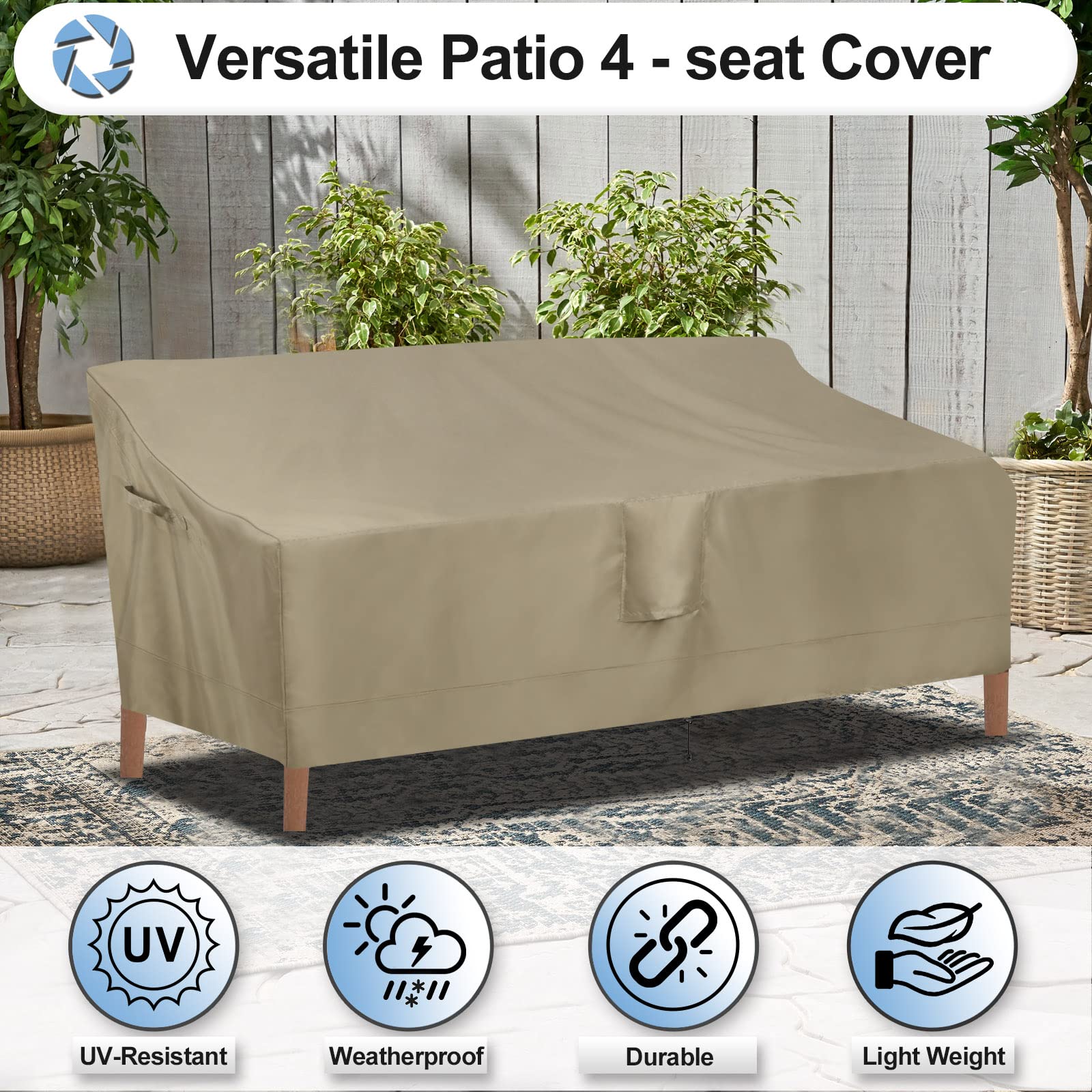Outdoor Waterproof 4-Seater Patio Couch Cover - Heavy Duty UV Resistant Sofa Furniture Protector for Outdoor Use, Weatherproof Glider Cover 104