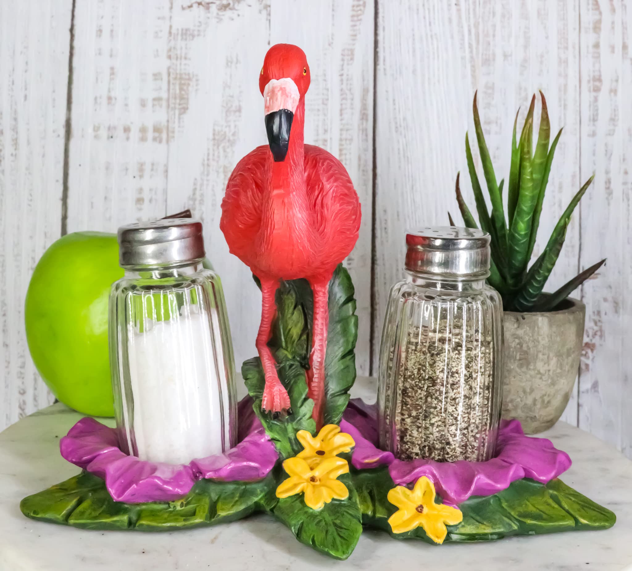 Ebros Tropical Paradise Pink Flamingo Salt and Pepper Shakers Set with Glass Containers - 7.25