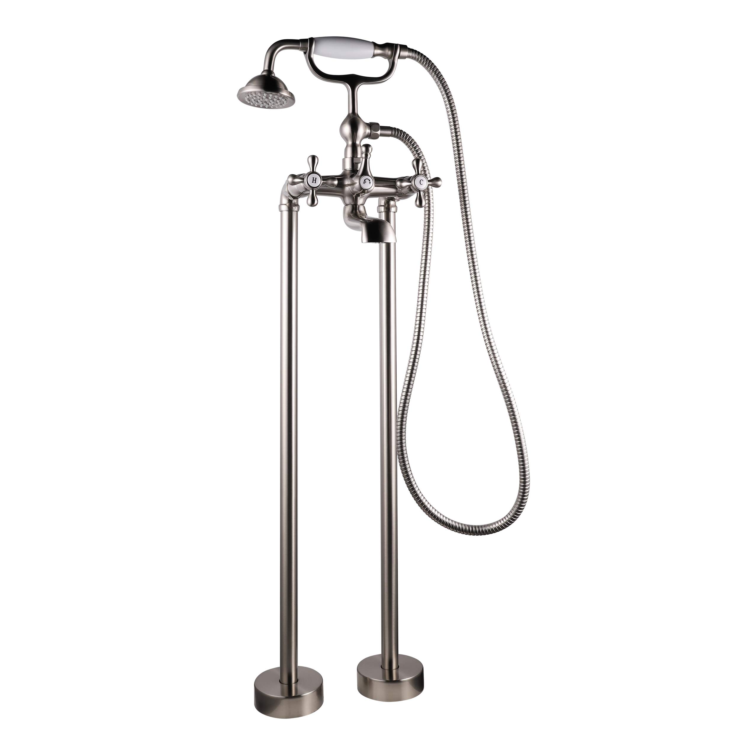 BTF03A-BN Freestanding Bathtub Faucet with Hand Shower in Brushed Nickel - Modern Ontario Style for Spa-Like Bathroom Experience, Perfect for Luxury Baths and Relaxation