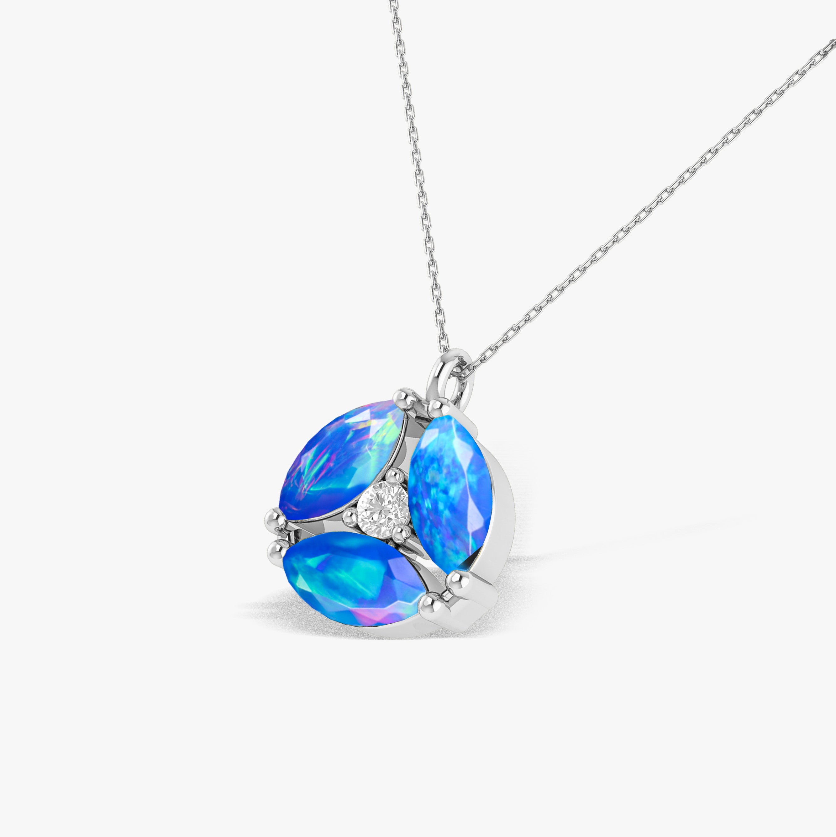 Fire Blue Opal Three Stone Round Pendant Necklace - Elegant Jewelry for Women, Perfect Gift for Birthday, Anniversary & Special Occasions
