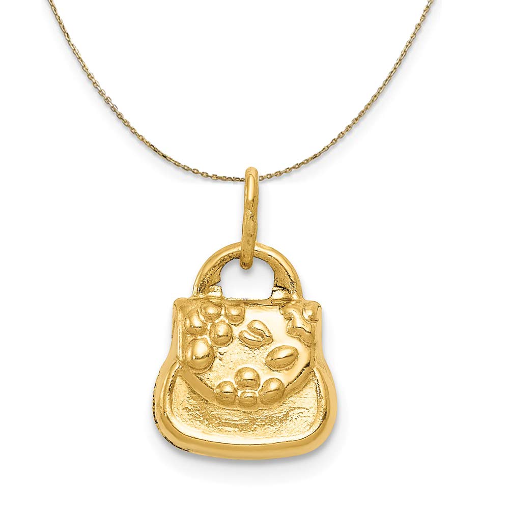 14K Yellow Gold Polished Purse Necklace with Black Bow - Elegant 10mm Jewelry for Women, Perfect Gift for Birthday, Anniversary & Special Occasions
