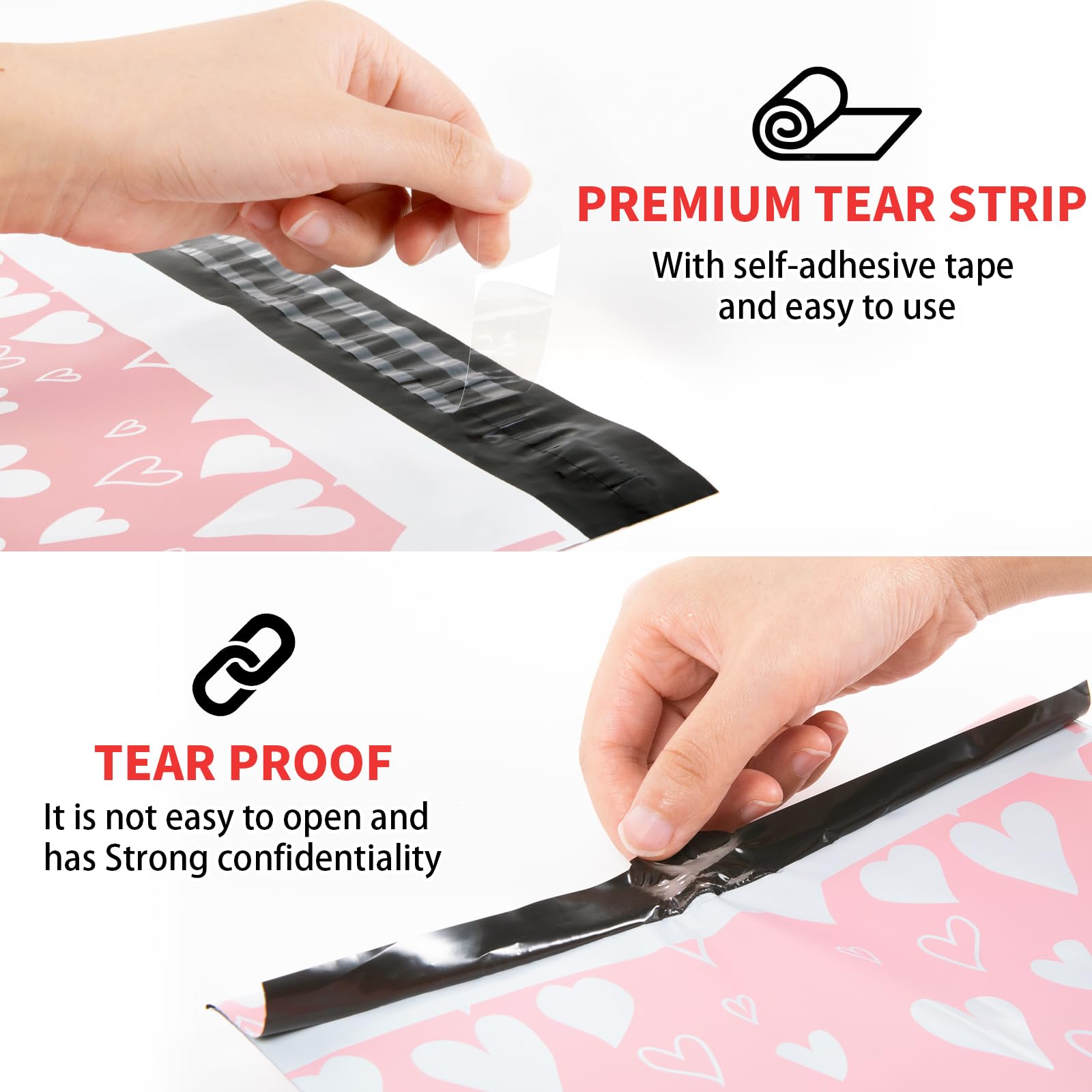 100PCS 10x13 Pink Heart Poly Mailers - Waterproof Shipping Bags, Mailing Envelopes for Ecommerce, Online Stores & Small Businesses - Perfect for Clothing, Jewelry & Lightweight Item Packaging