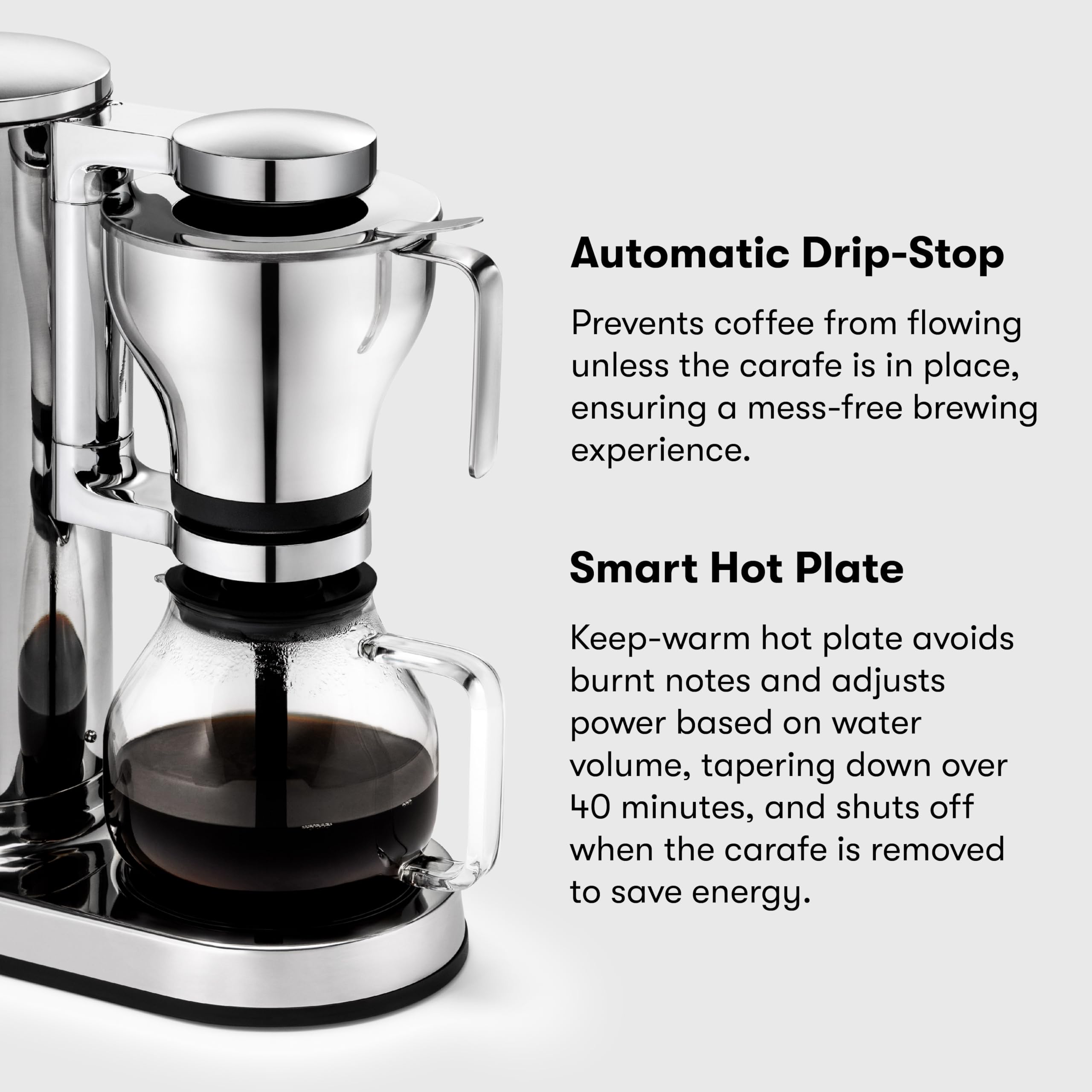 Aarke Electric Drip Coffee Maker - Stainless Steel Filter Coffee Brewer with Glass Carafe & Smart Hot Plate (2-10 Cups, 250mL-1.25L) - Perfect for Home, Office and Restaurant Use