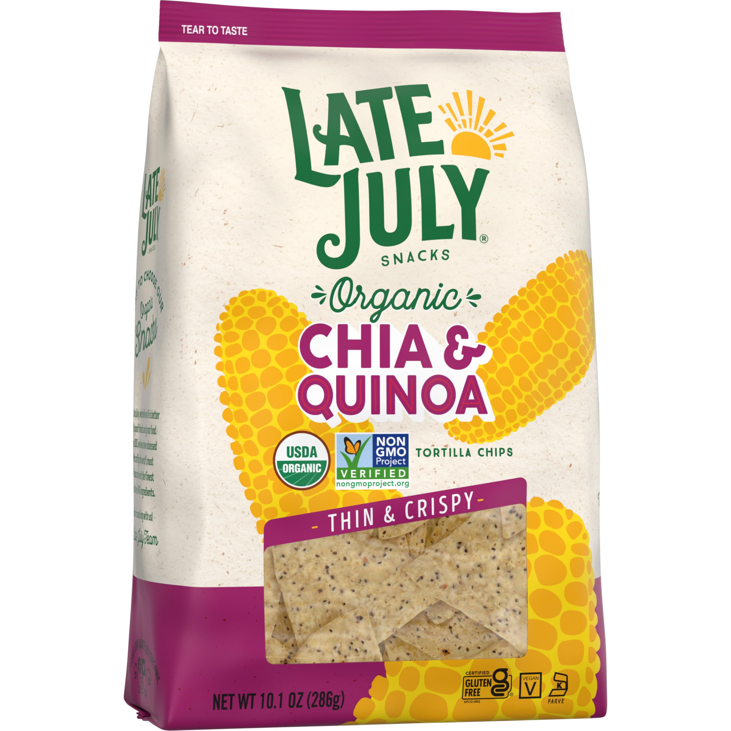 Organic Thin & Crispy Tortilla Chips with Chia & Quinoa - Late July Snacks, 10.1oz | Gluten-Free, Non-GMO | Perfect for Parties, Snacking & Healthy Diets