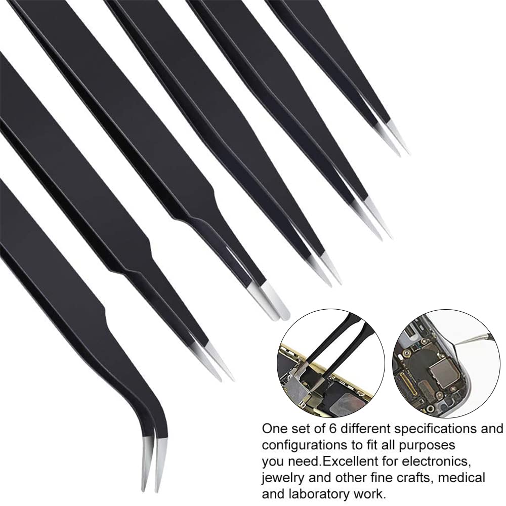 Professional ESD-15 Anti-Static Precision Tweezers - 120mm Stainless Steel Craft Tweezers for Jewelry Making, Electronics Repair & PCB Work - Perfect for Watch Repair, Soldering & Micro Assembly