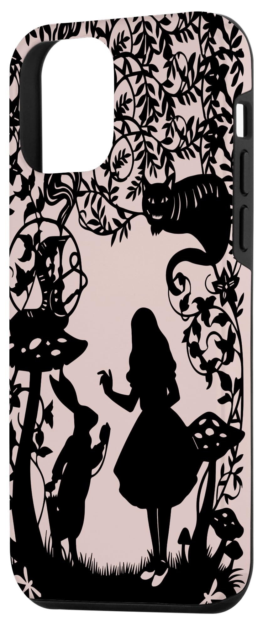 iPhone 12 mini Case - Alice in Wonderland Silhouette Design Featuring Cat, Caterpillar & Rabbit - Perfect for Daily Use, Travel, and Gift Giving