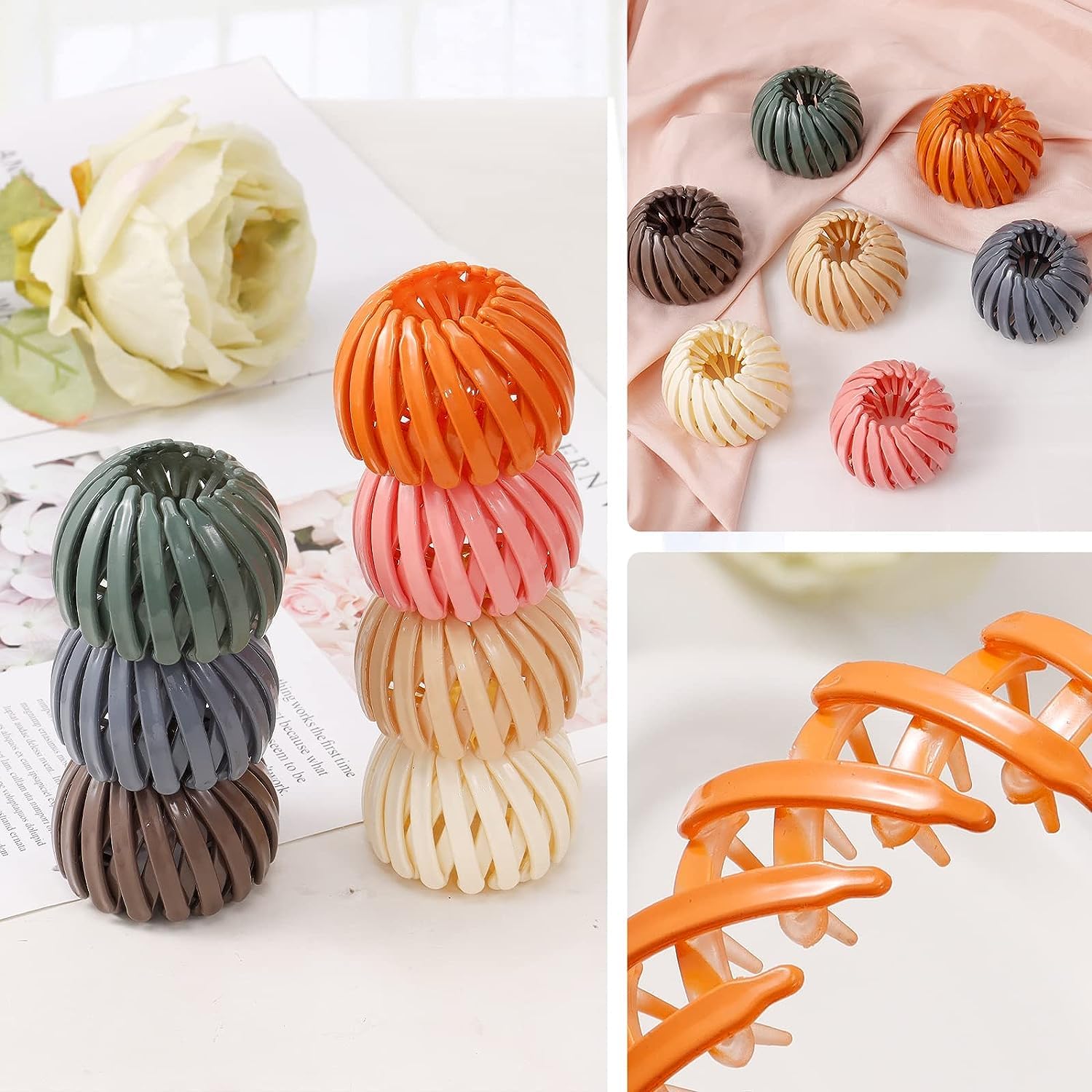 4PCS Korean Fashion Rhinestone Rose Hair Clips - Expandable Ponytail Holders & Bun Makers for Women (Multicolor) | Perfect for Weddings, Parties & Daily Styling
