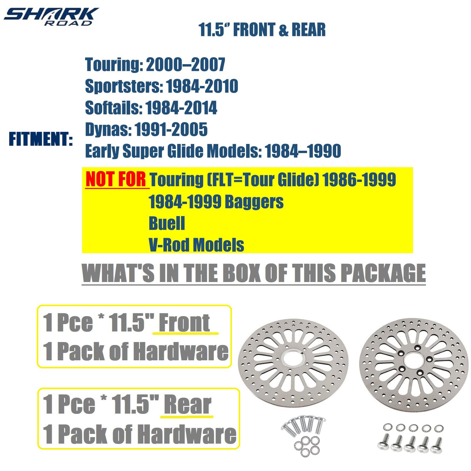 SHARKROAD 1 Pair Front & Rear Brake Rotors 11.5