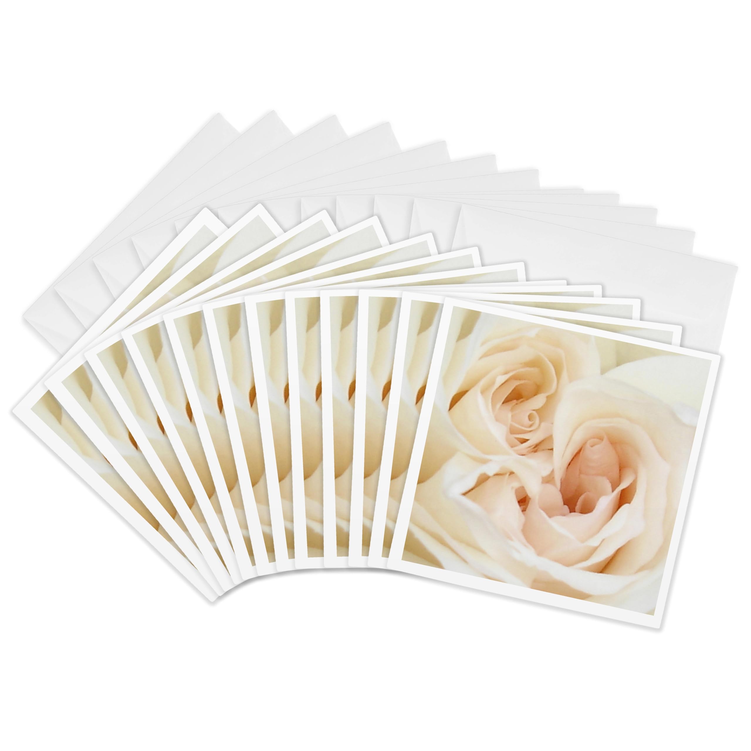 3D Rose White Rose Greeting Cards - Wedding, Engagement, Bridal Shower, Save the Date - Set of 12 Elegant 6x6 Inch Cards (gc_46793_2) - Perfect for Anniversaries, Valentine's Day & Romantic Occasions