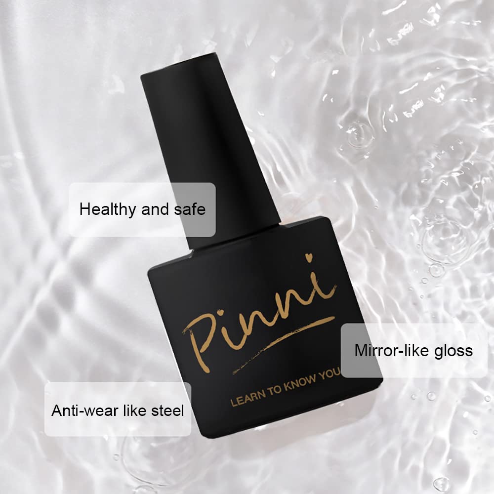 PINNI Strength Top Coat Gel Nail Polish 12ML - No Wipe High Gloss Top Coat with Steel-like Finish | Lasts 30 Days | Soak-off UV LED Semi-permanent Manicure & Pedicure | Perfect for Nail Art & Salon Use | Ideal for Daily Wear, Special Occasions & Professional Nail Services