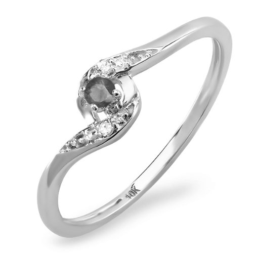 Dazzlingrock 10K White Gold Round White & Black Diamond Engagement Ring for Women - 0.08 CTTW (1/10 CT) Bridal Jewelry - Perfect for Proposals, Anniversaries & Special Occasions