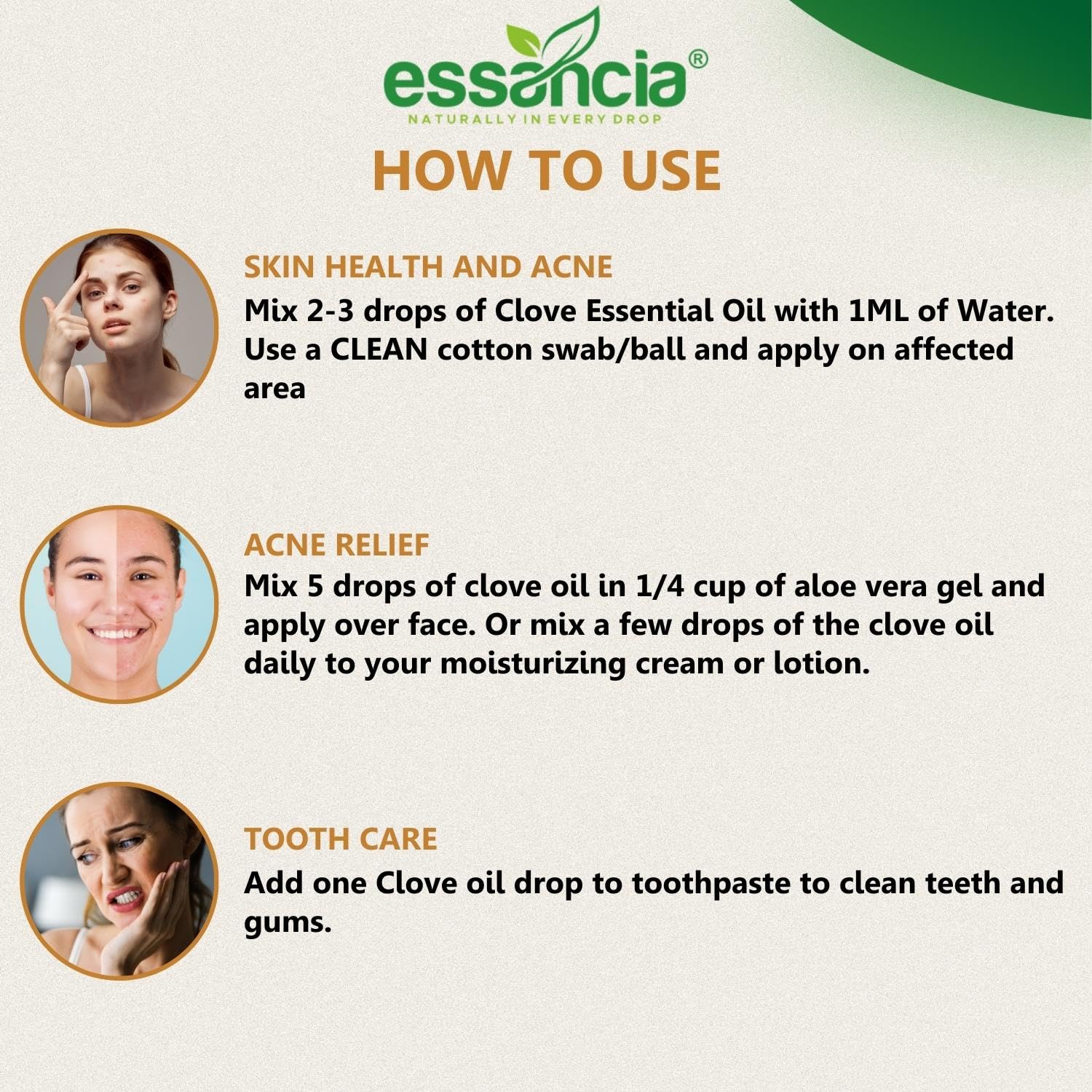 Essencia Pure Clove Bud Essential Oil - 15ml Undiluted Therapeutic Grade for Hair Care, Acne, Teeth Health, Skin & Relaxation | Aromatherapy, Diffuser, Face & Body Use | Natural Remedy for Stress Relief & Wellness