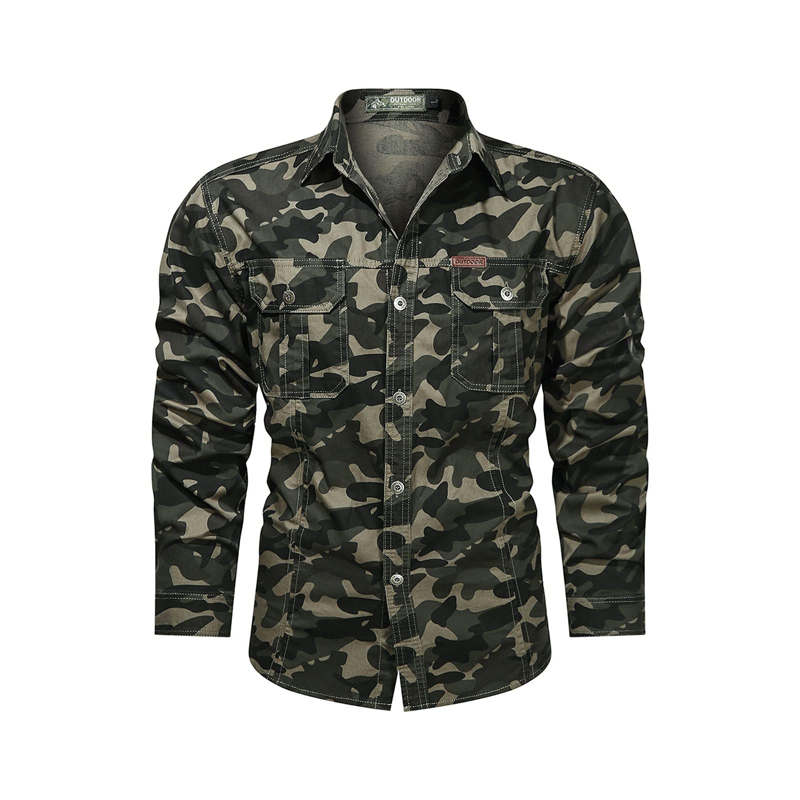 Men's Casual Henley Shirt - Long Sleeve Washed Cotton Button Up Shirt for Outdoor Activities, Plus Size Military Style Top for Hiking, Camping & Everyday Wear