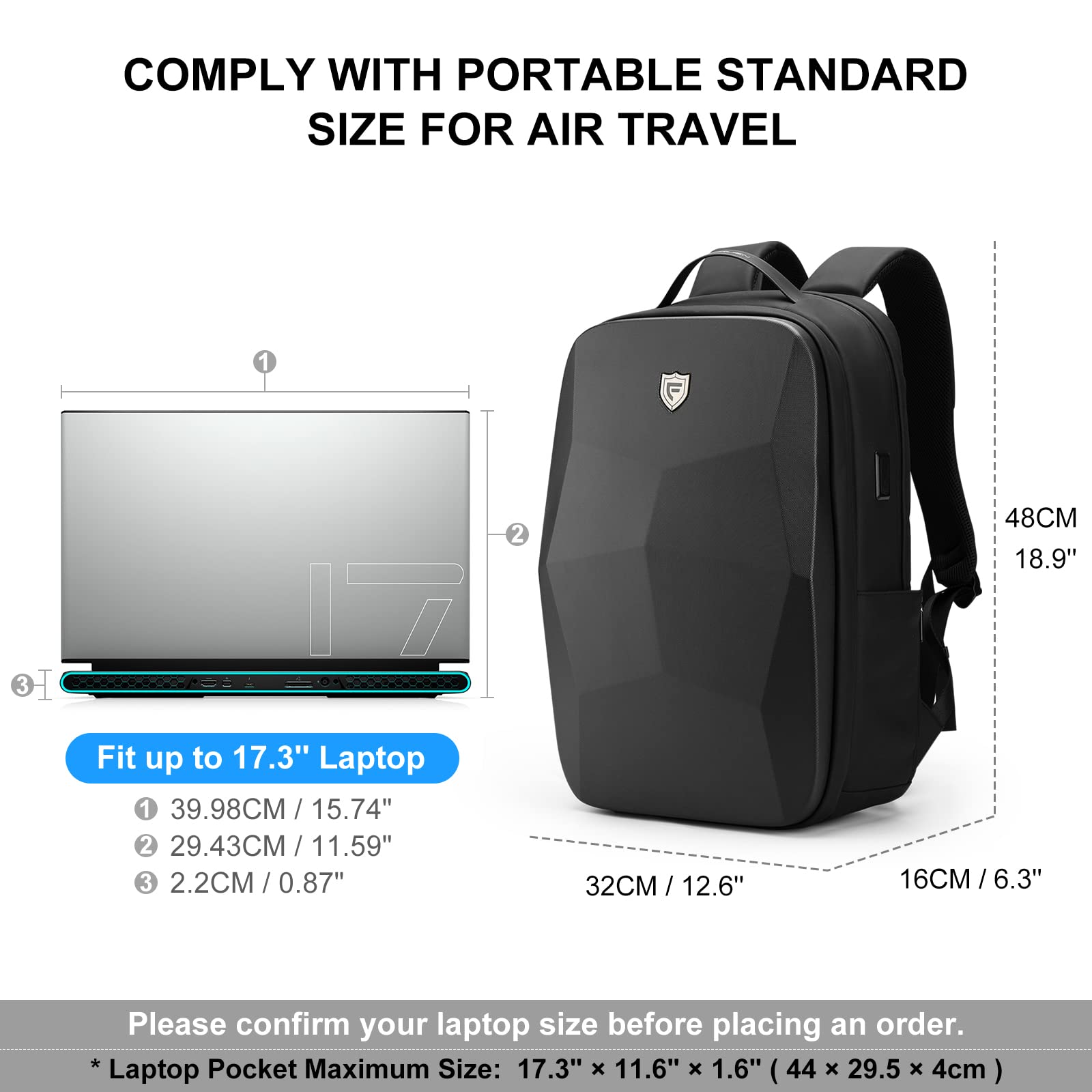 FENRUIEN 17.3-Inch Anti-Theft Waterproof Laptop Backpack for Men - Durable Hard Shell Business Travel & Gaming Computer Bag with USB Charging Port - Perfect for Work Commute, College Campus & Airplane Carry-On