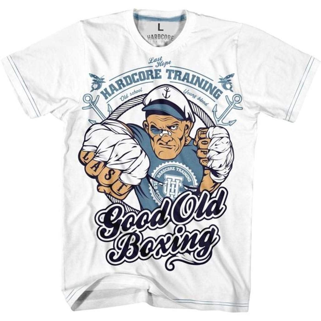 Vintage White Boxing T-Shirt for Men - Hardcore Training, Gym Workout & Running - Breathable Cotton Activewear for Fitness, Sports & Casual Wear