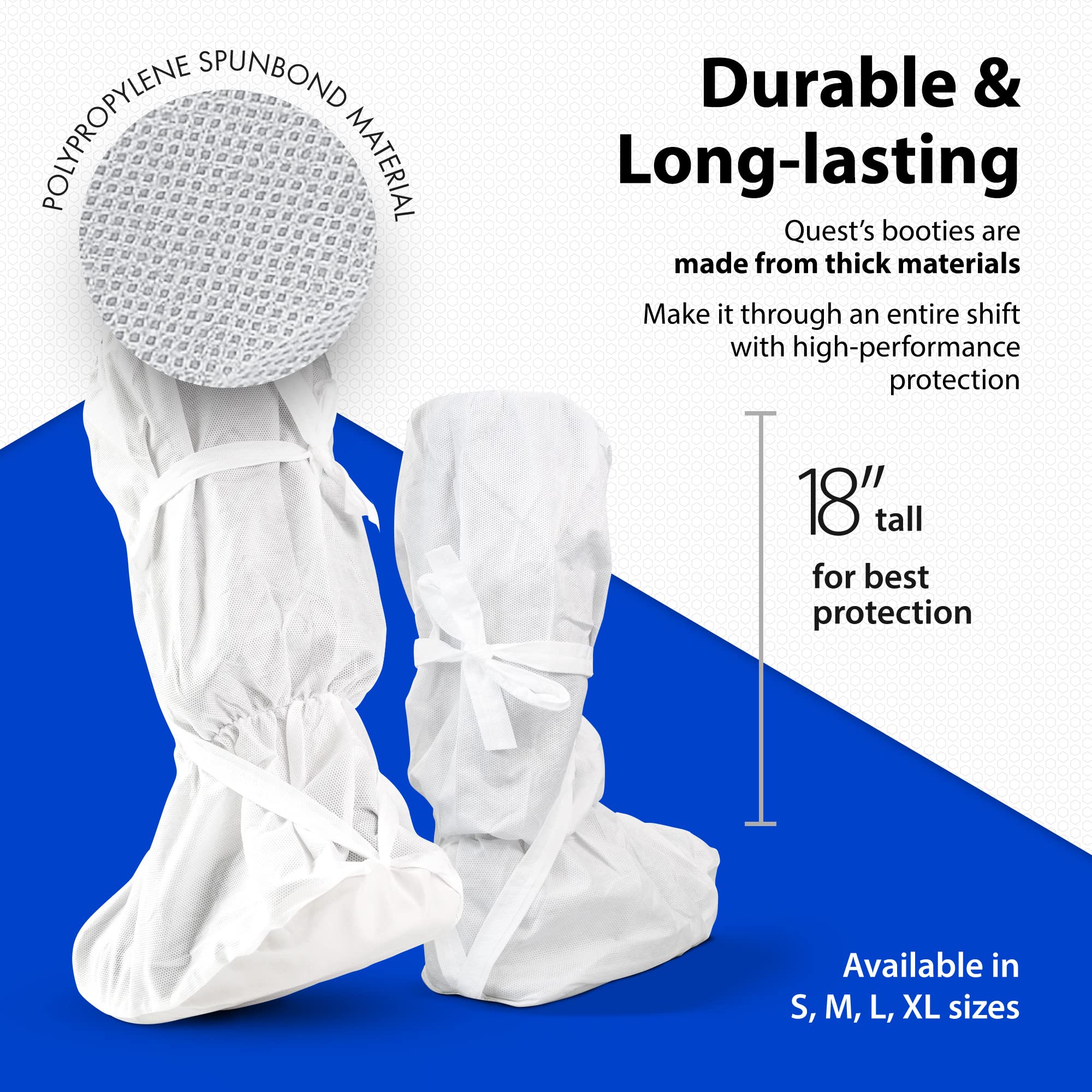 **Quest Disposable Shoe Covers - Non-Slip Indoor Boot Covers for Shoes & Boots with Secure Straps - Large Pack of 25 Pairs - Ideal for Hospitals, Clean Rooms & Home Use**