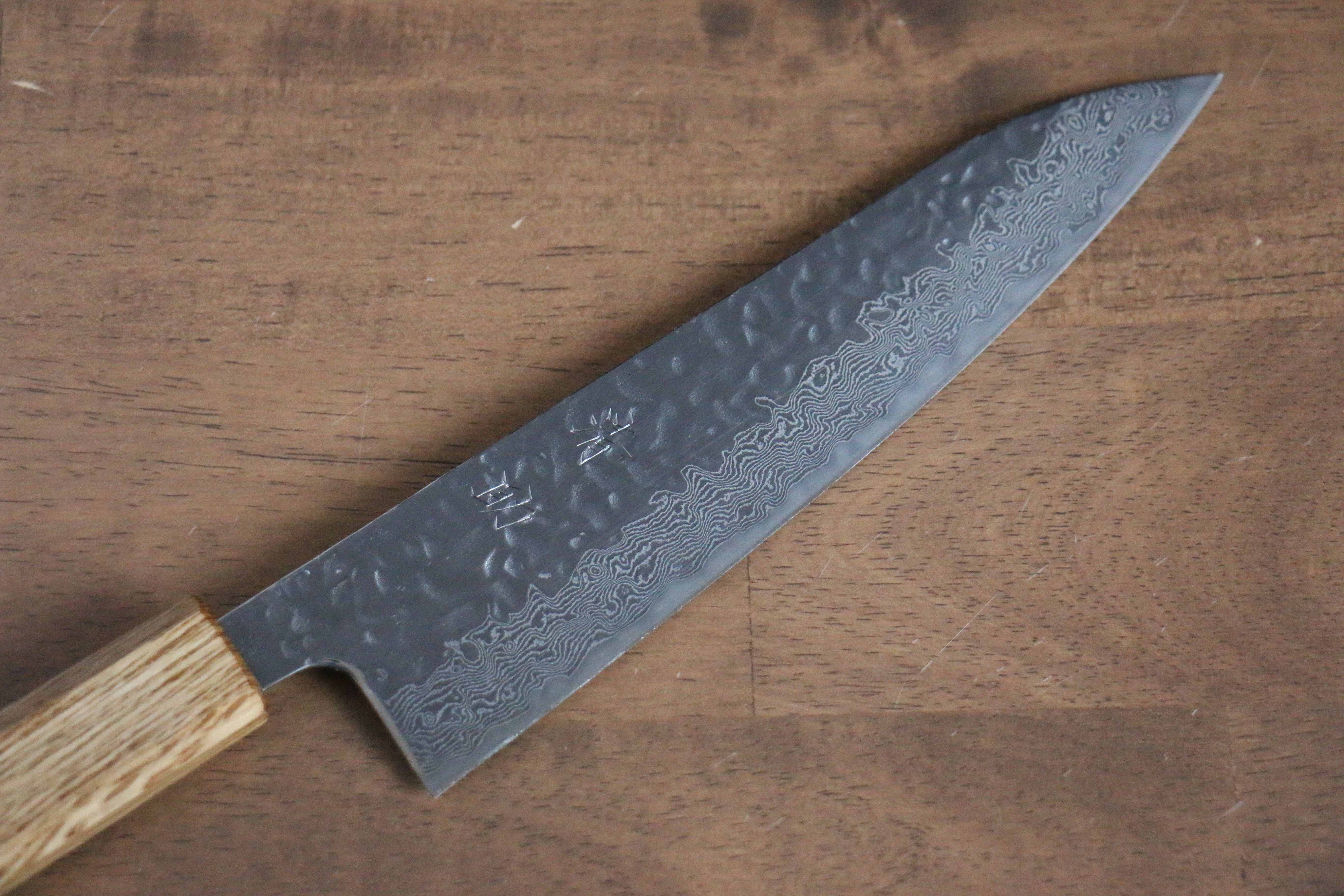 Premium AUS10 Damascus Gyuto Knife 180mm - Handcrafted Hammered Finish with Oak Handle - Perfect for Sushi, Meat Slicing & Professional Chef Use