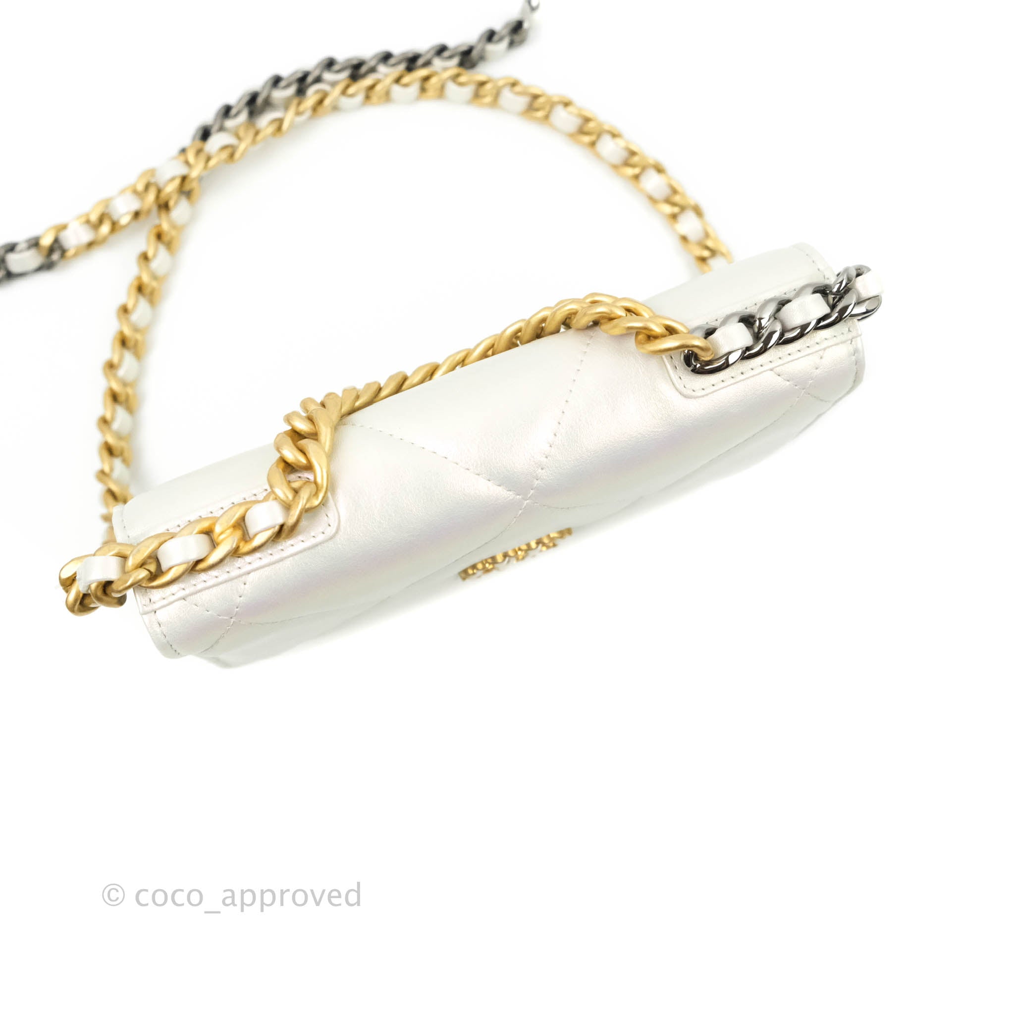 Chanel 19 Quilted Wallet on Chain WOC in Iridescent White with Mixed Hardware - Luxury Crossbody Bag for Women, Perfect for Evening Events & Daily Use