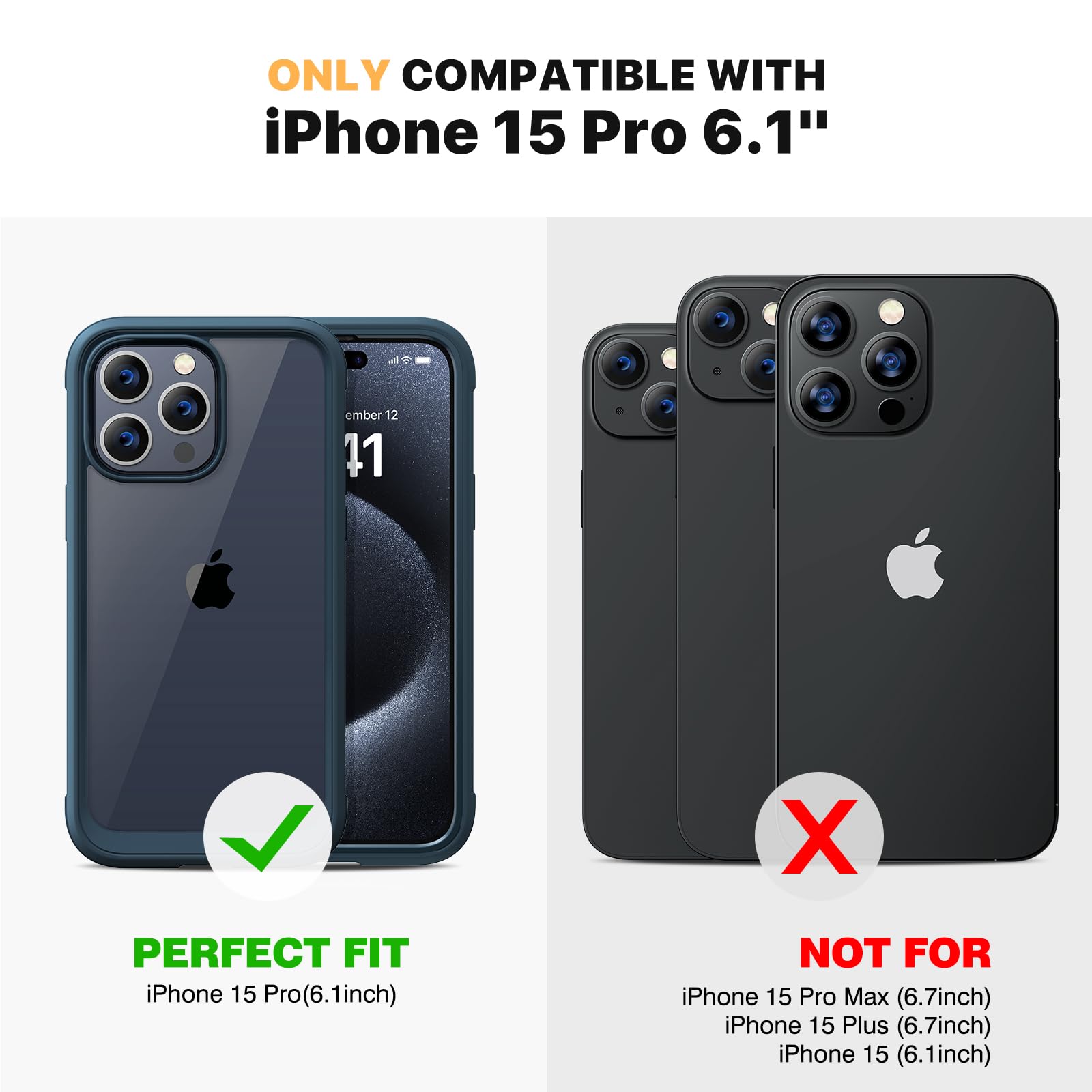 Diaclara Rugged iPhone 15 Pro Case 6.1