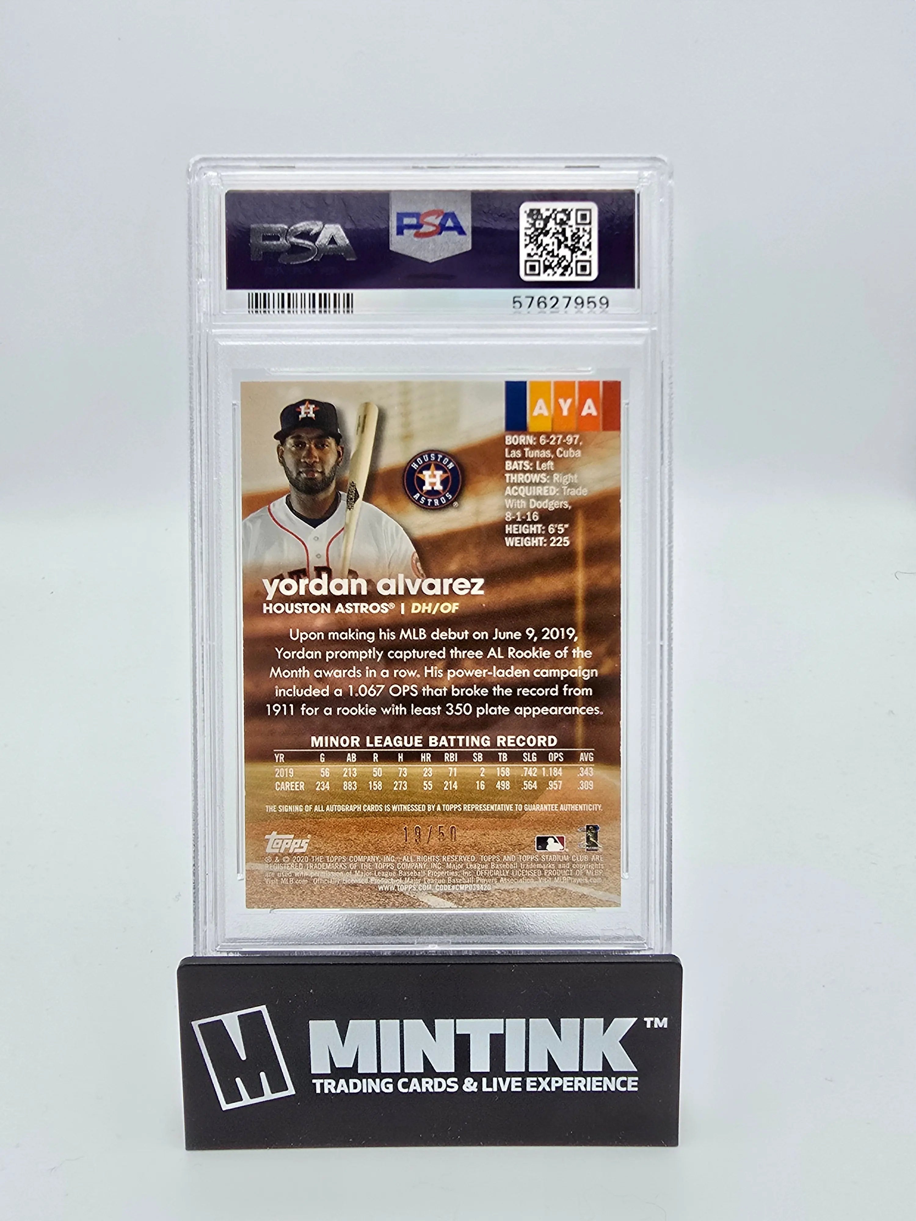 2020 Topps Stadium Club Autographs Yordan Alvarez Rookie Card Red Parallel PSA 9 Gem Mint /50 - Baseball Collectibles for Fans & Investors