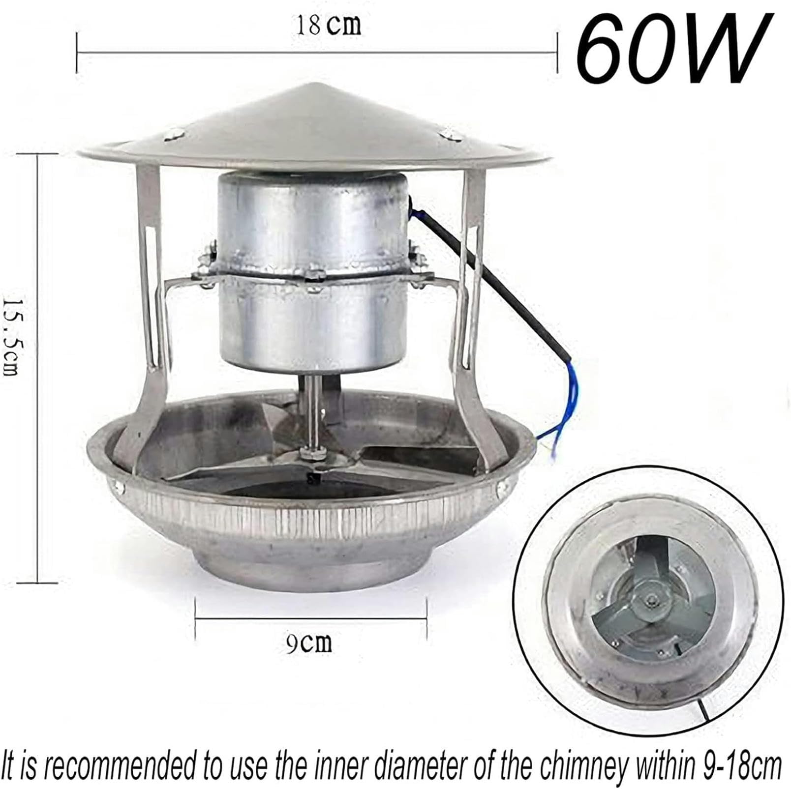 60W Chimney Fan - Powerful Fireplace Smoke Evacuator & Exhaust Fan with Draft Inducer | Improves Airflow for Wood Stoves, Fireplaces & Heating Systems | Reduces Smoke & Odors in Home