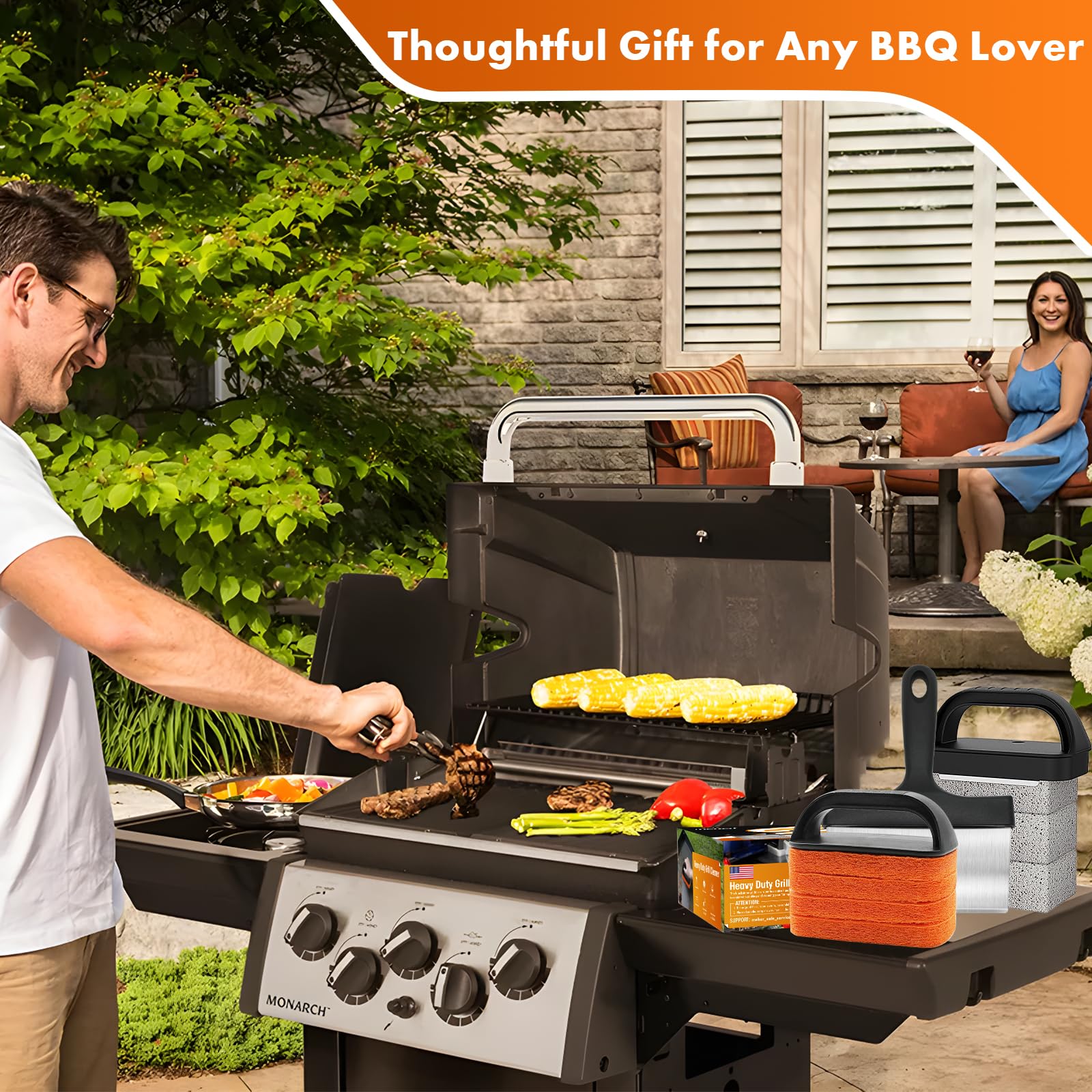 **MEKER Blackstone Griddle Cleaning Kit - 10-Piece Flat Top Grill Scraper Set with Grill Stone, Upgraded Scouring Pads & Handle Brush - Effortless Stain Removal for Outdoor Cooking & BBQ Maintenance**