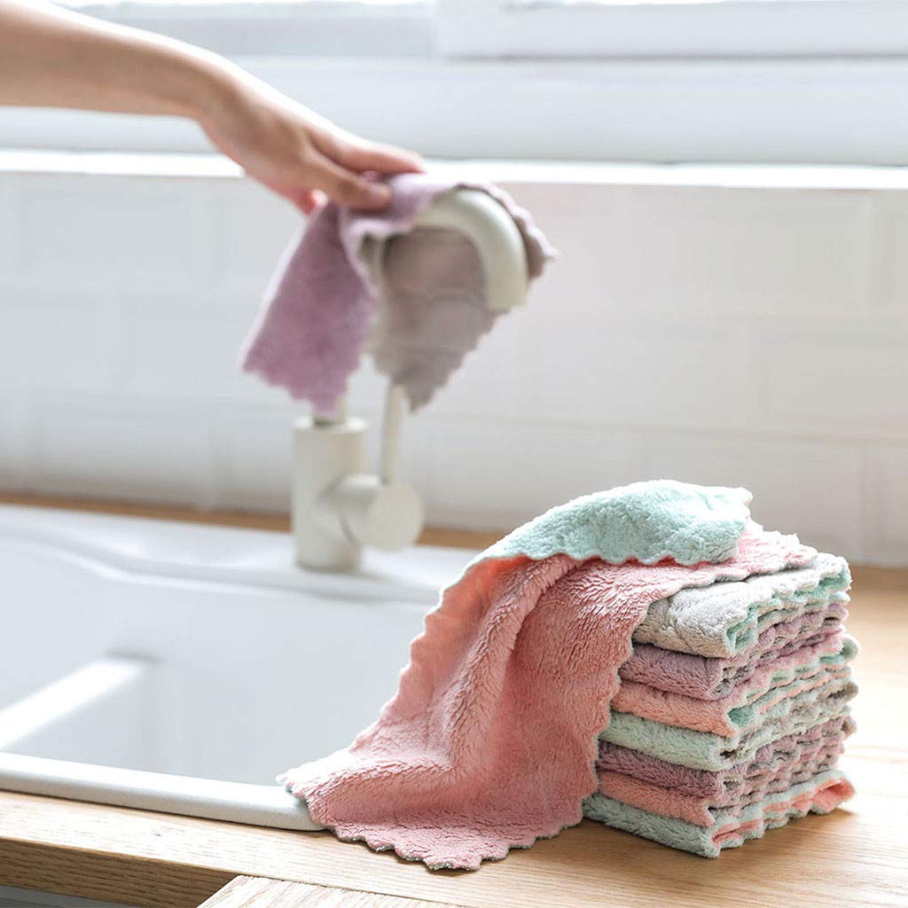 Kimteny 12 Pack Premium Absorbent Coral Velvet Dish Towels - Super Soft Nonstick Kitchen Cloths, Fast Drying & Washable (Purple-Grey) for Dishes, Countertops & Household Cleaning
