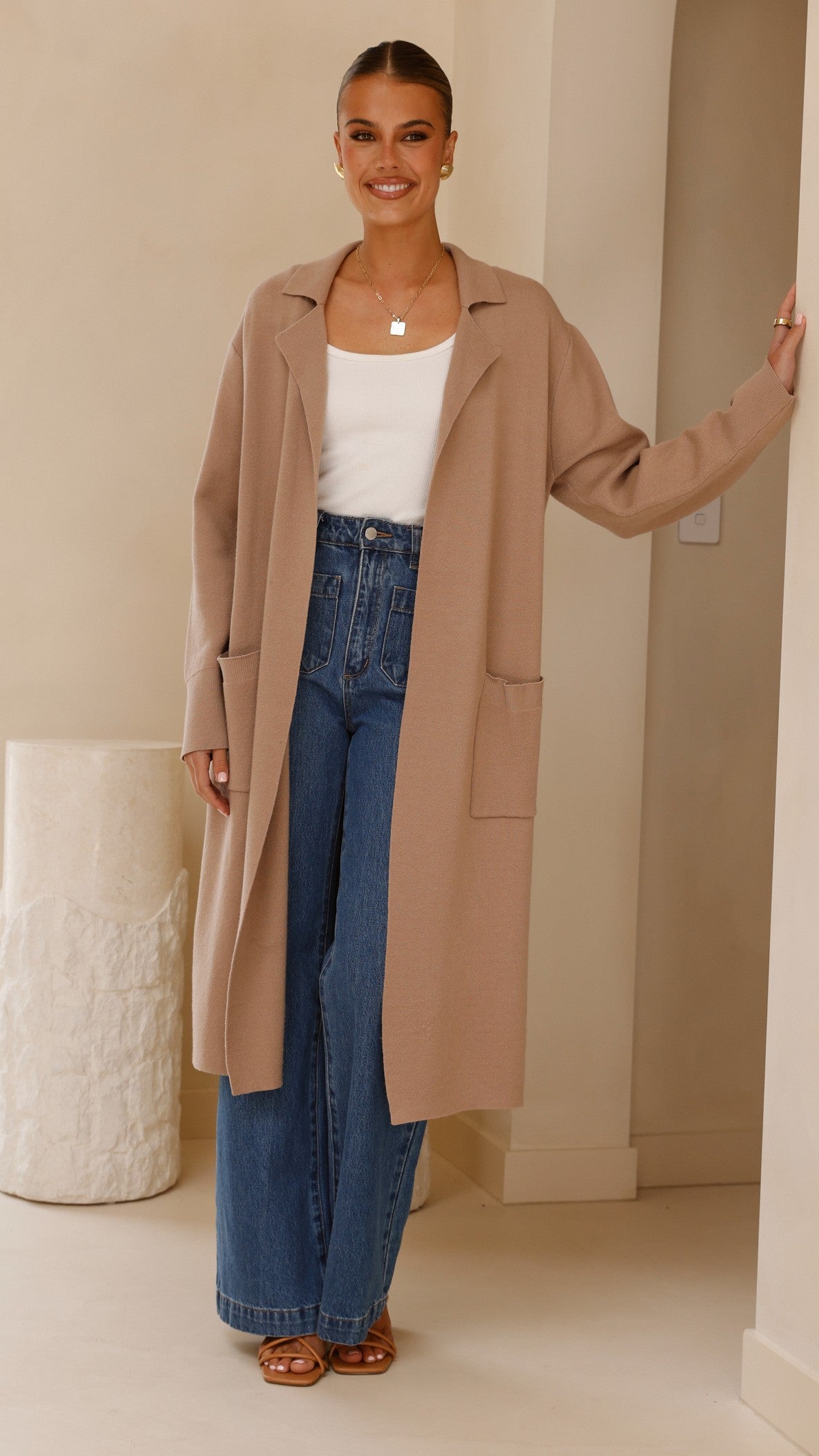 Kira Coatigan Women's Long Cardigan Sweater - Soft Stone Color for Fall & Winter | Perfect for Office, Casual Outfits & Layering